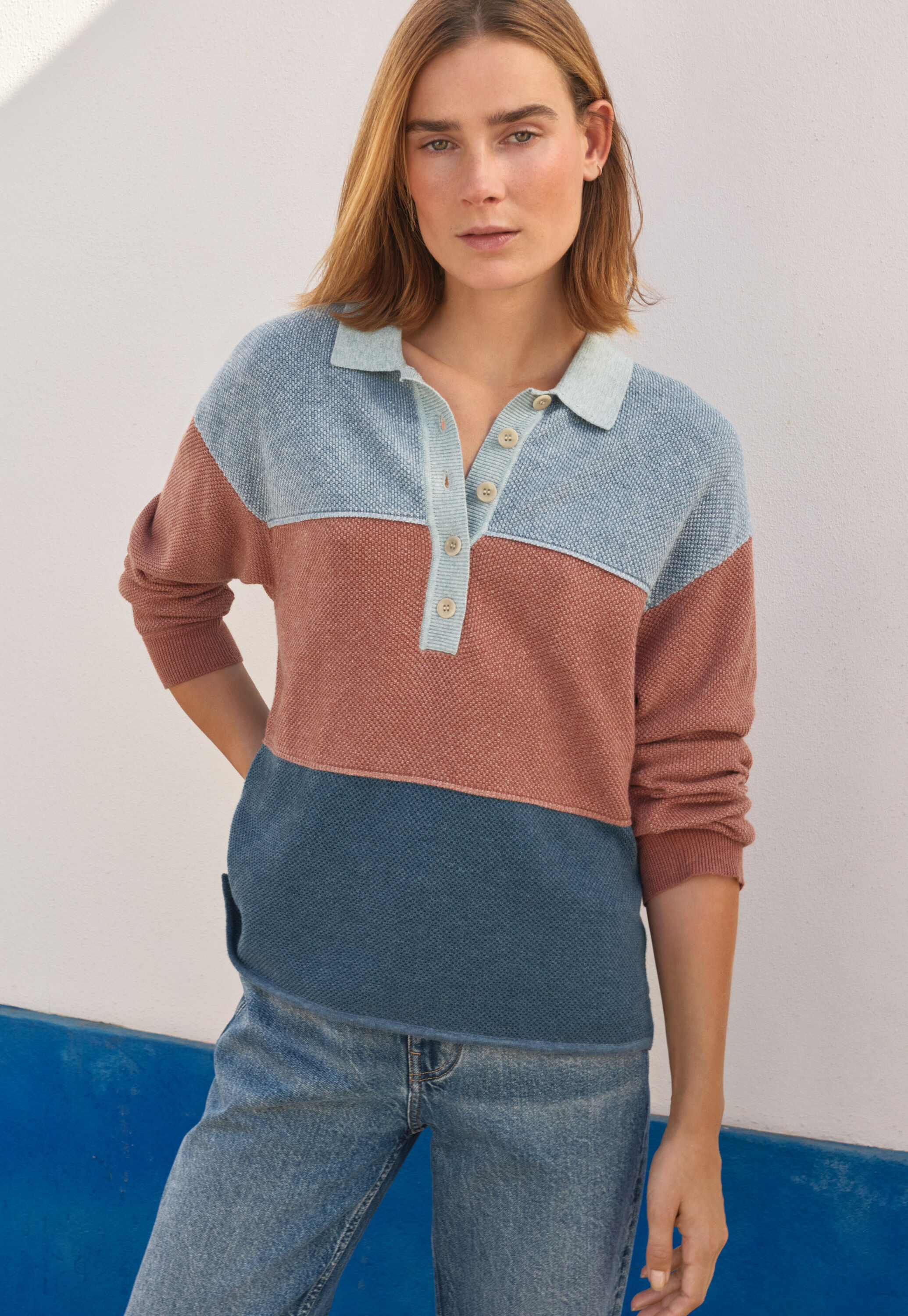 Piqu&eacute; striped rugby sweater