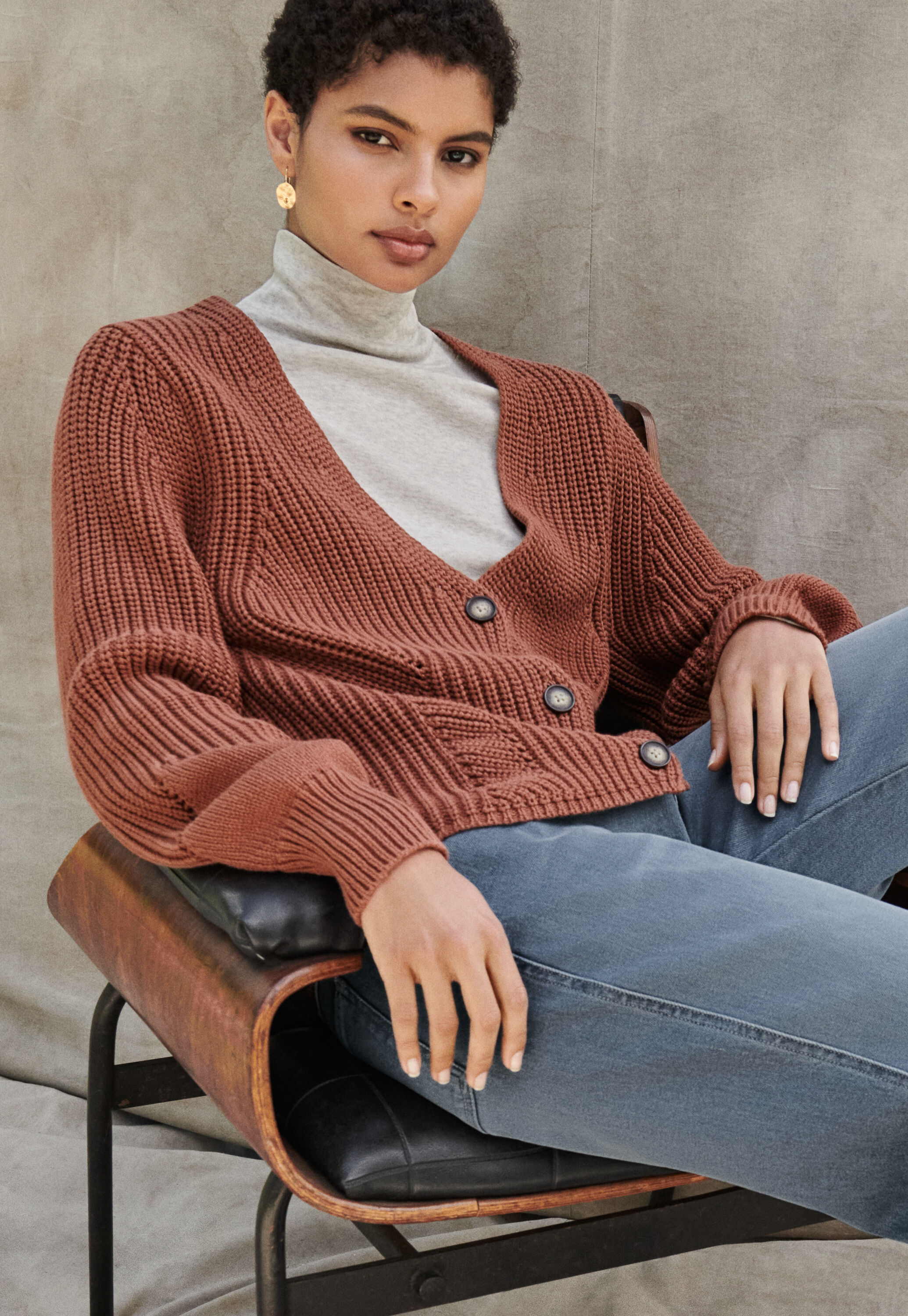 Rib-stitch cardigan