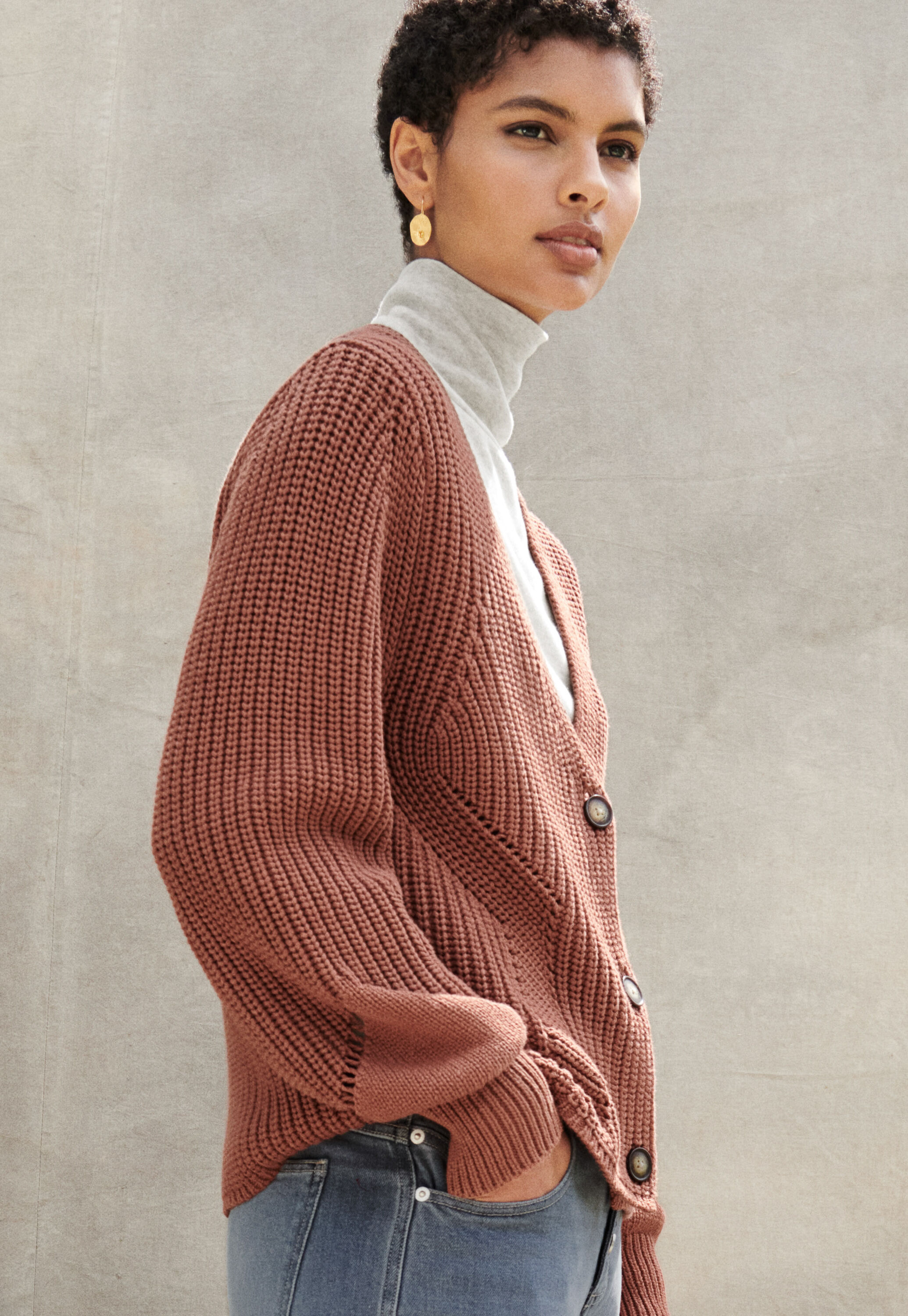 Rib-stitch cardigan