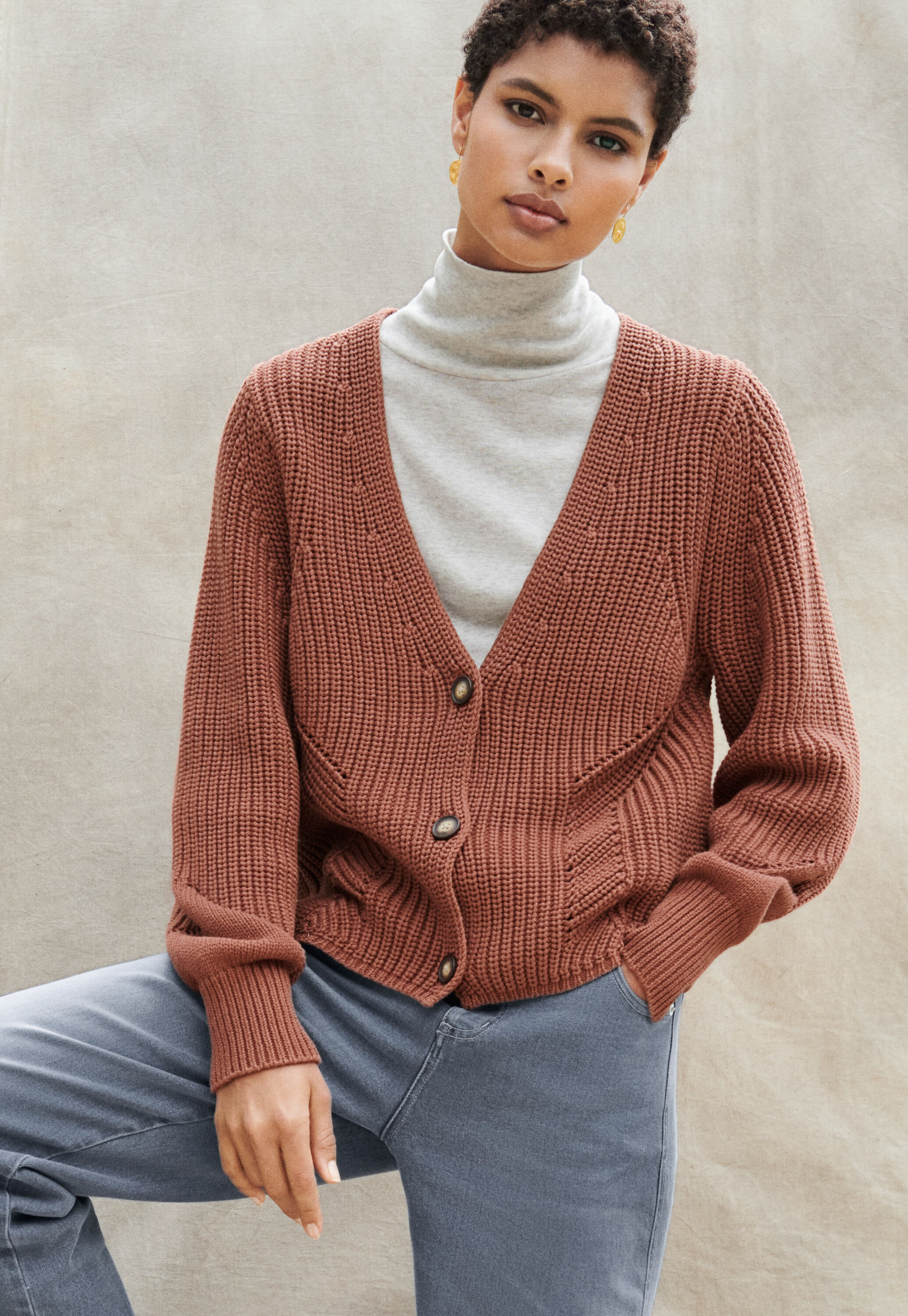 Rib-stitch cardigan