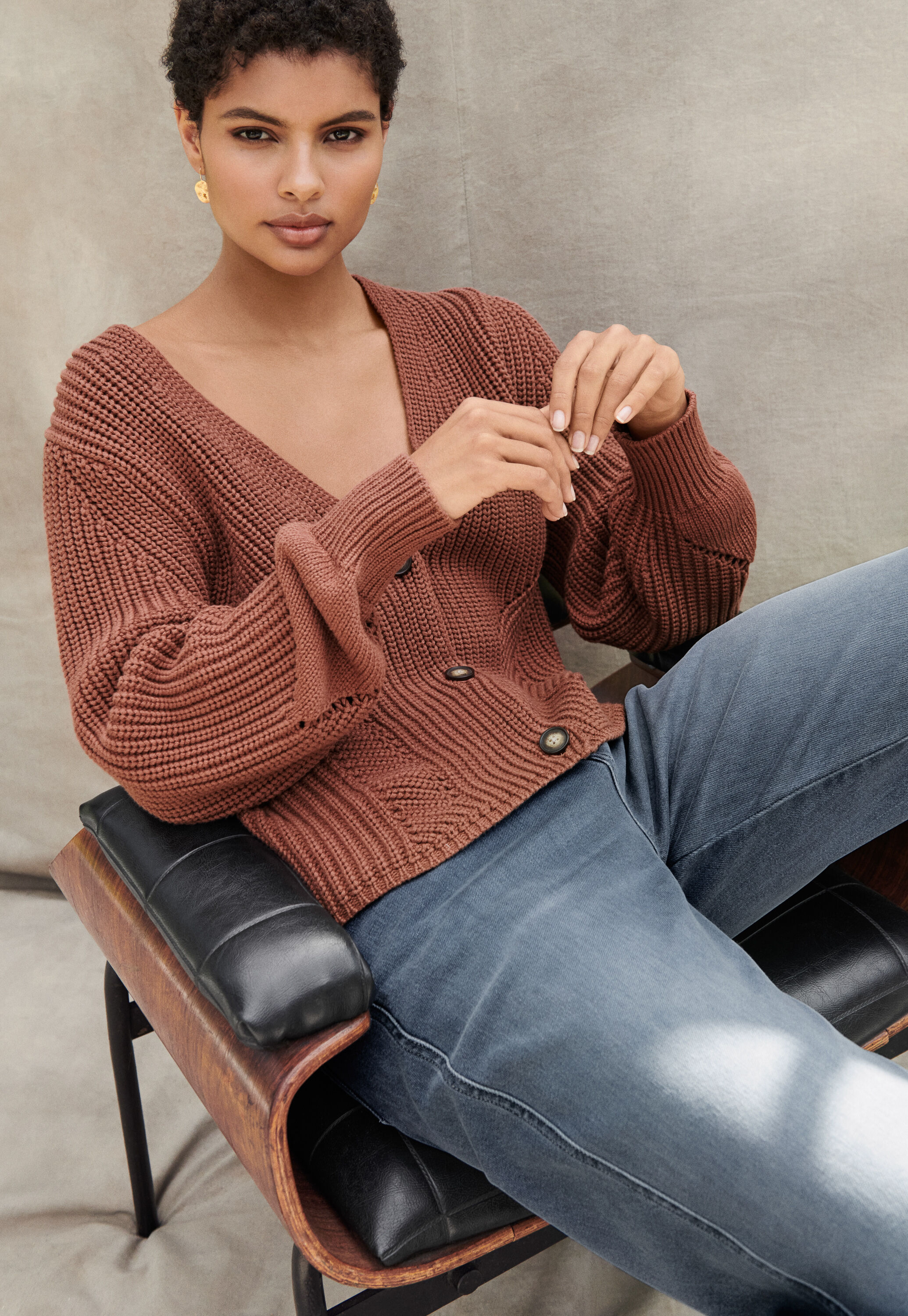 Rib-stitch cardigan