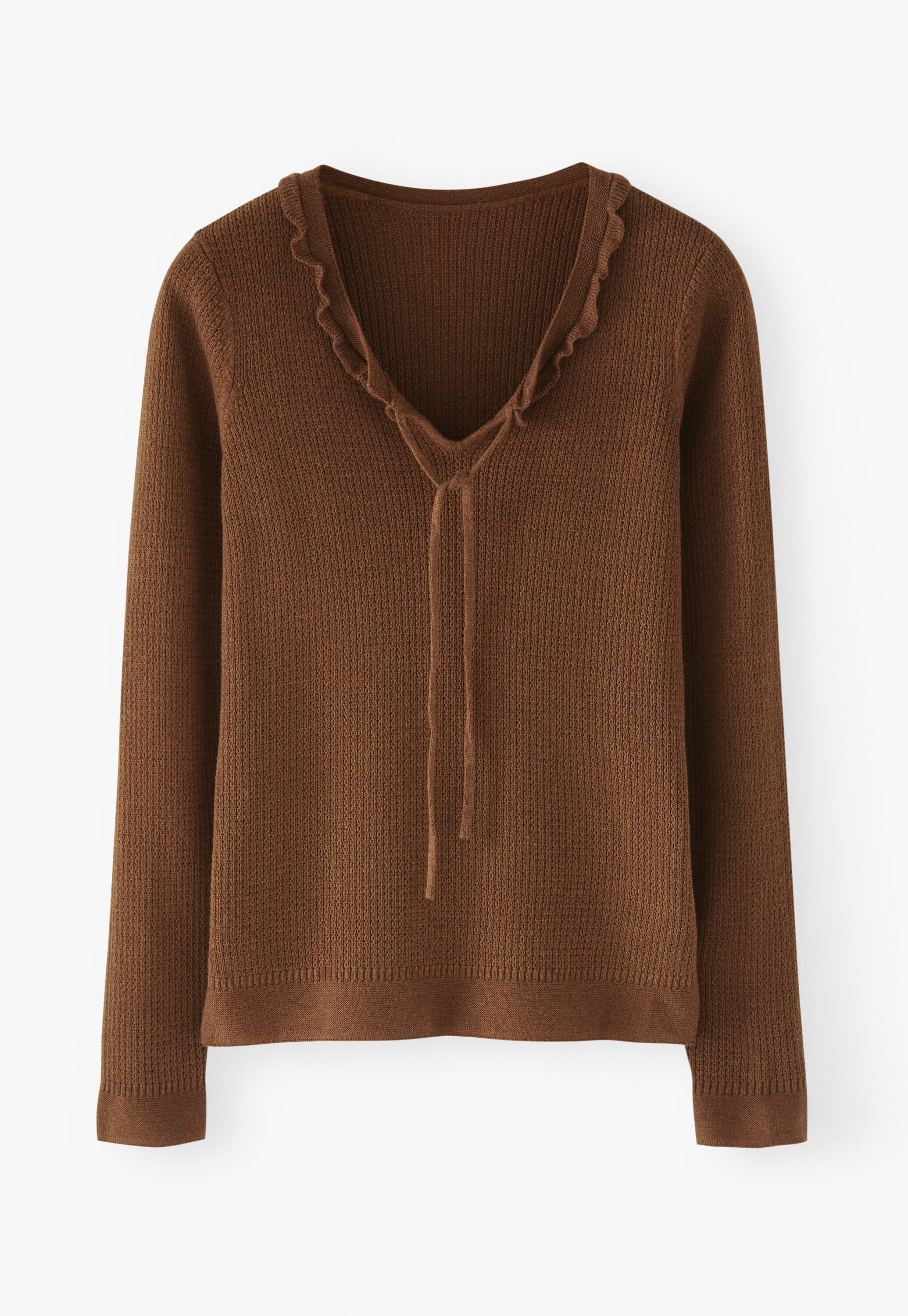 Tie-front tuck-stitch sweater