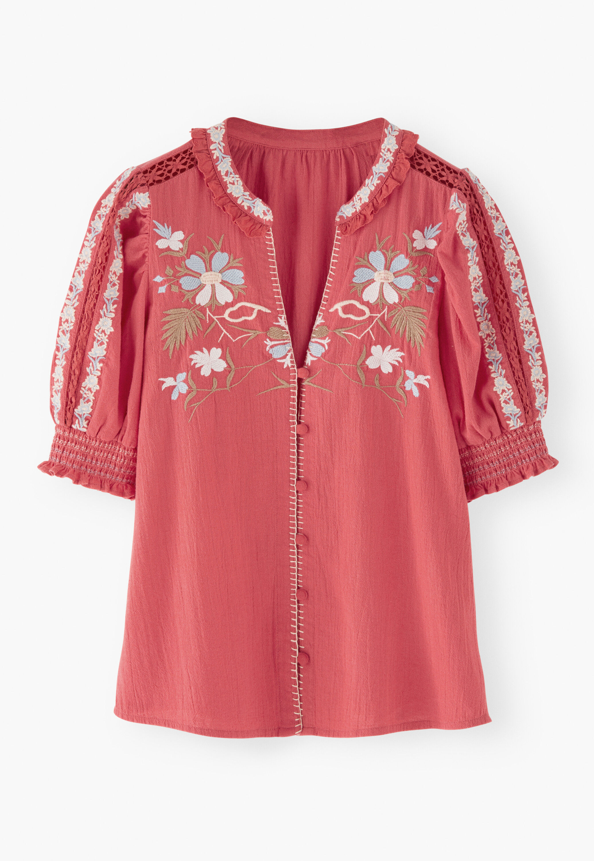 Embroidered short-sleeved blouse