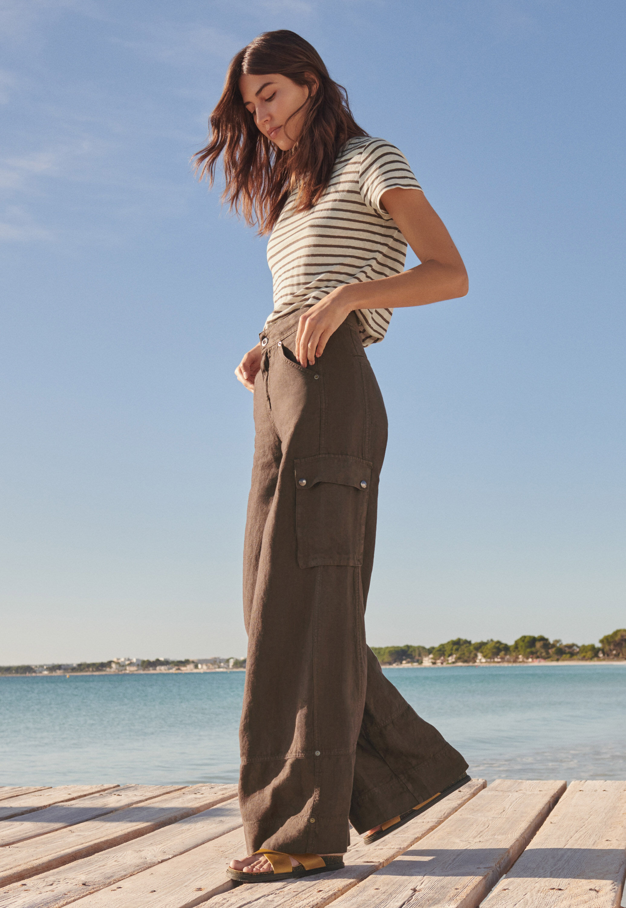 Wide-leg patch-pocket trousers