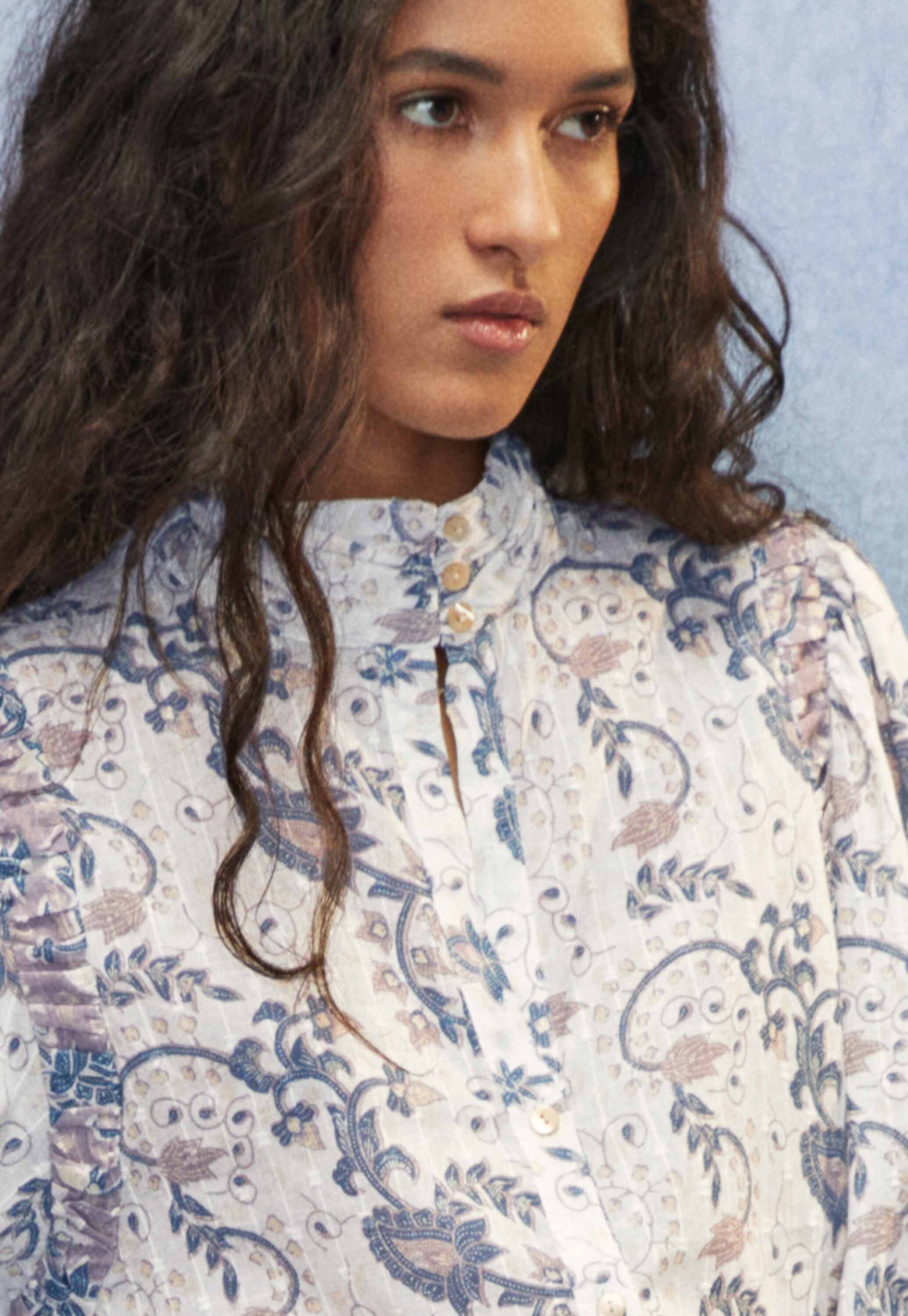 Printed high-neck blouse