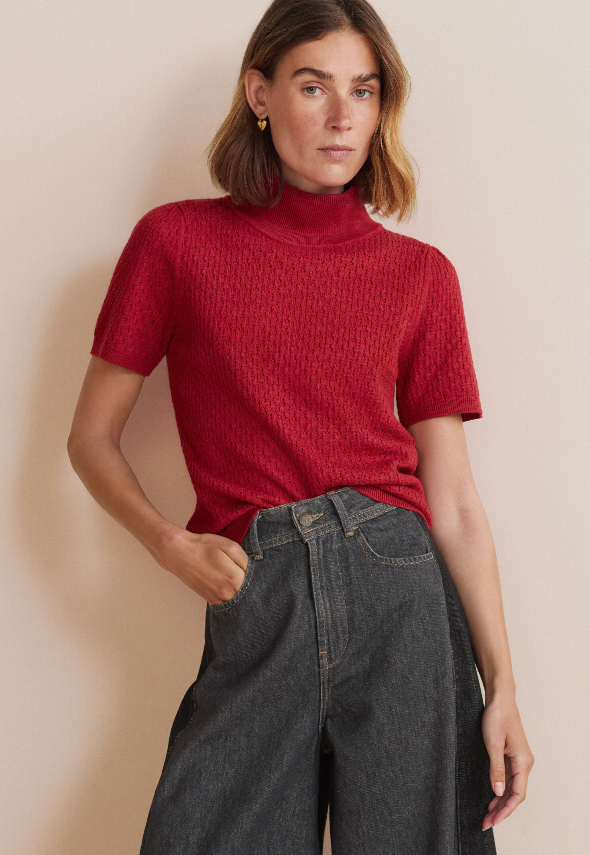 Pointelle-stitch sweater