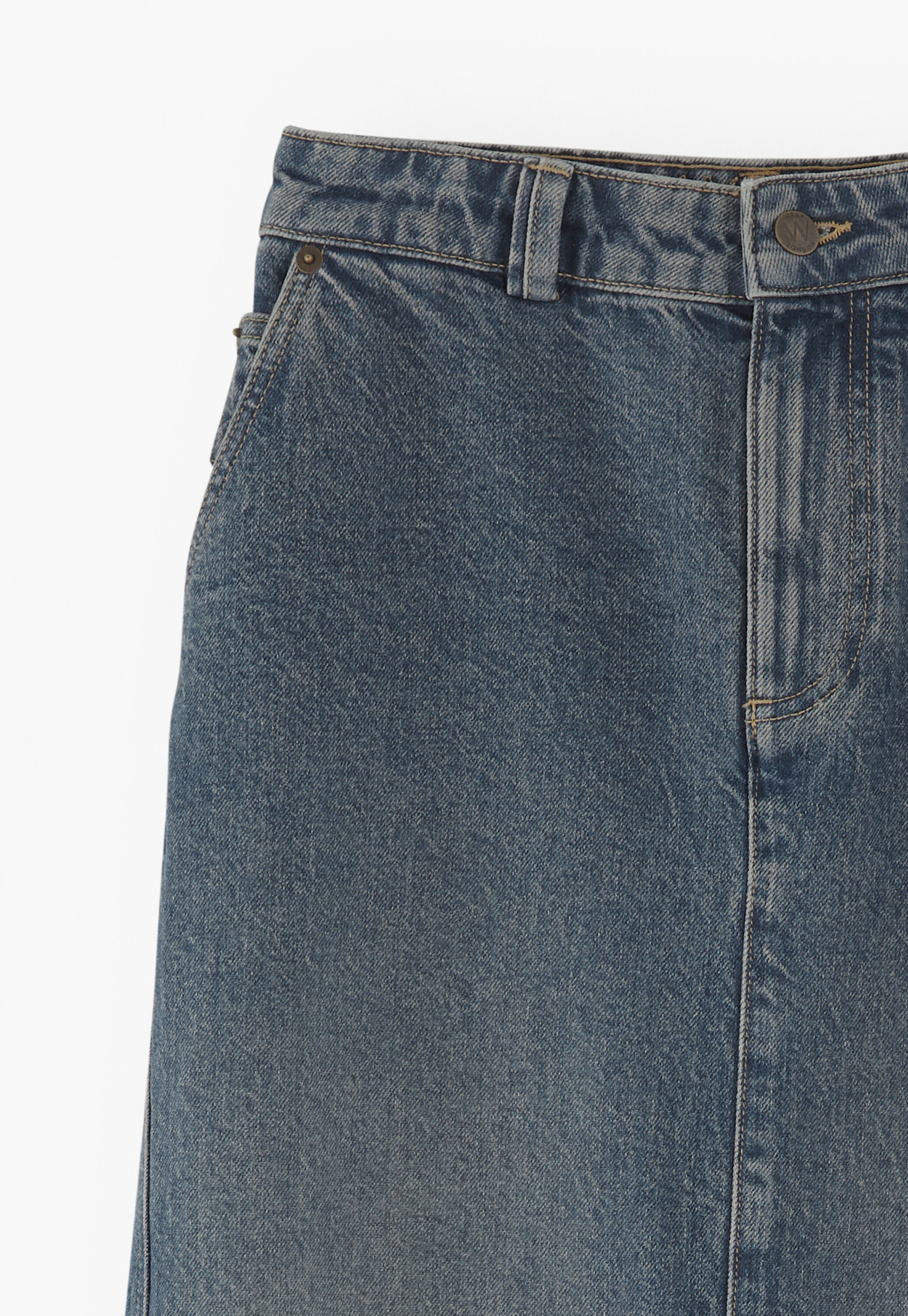 Darted denim skirt