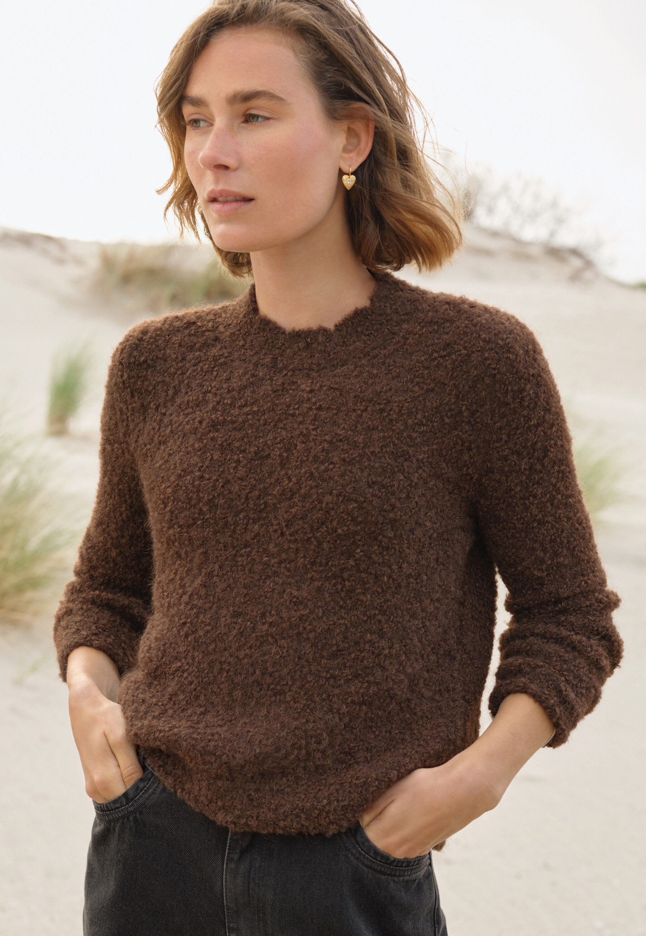 Boucl&eacute; round-neck sweater
