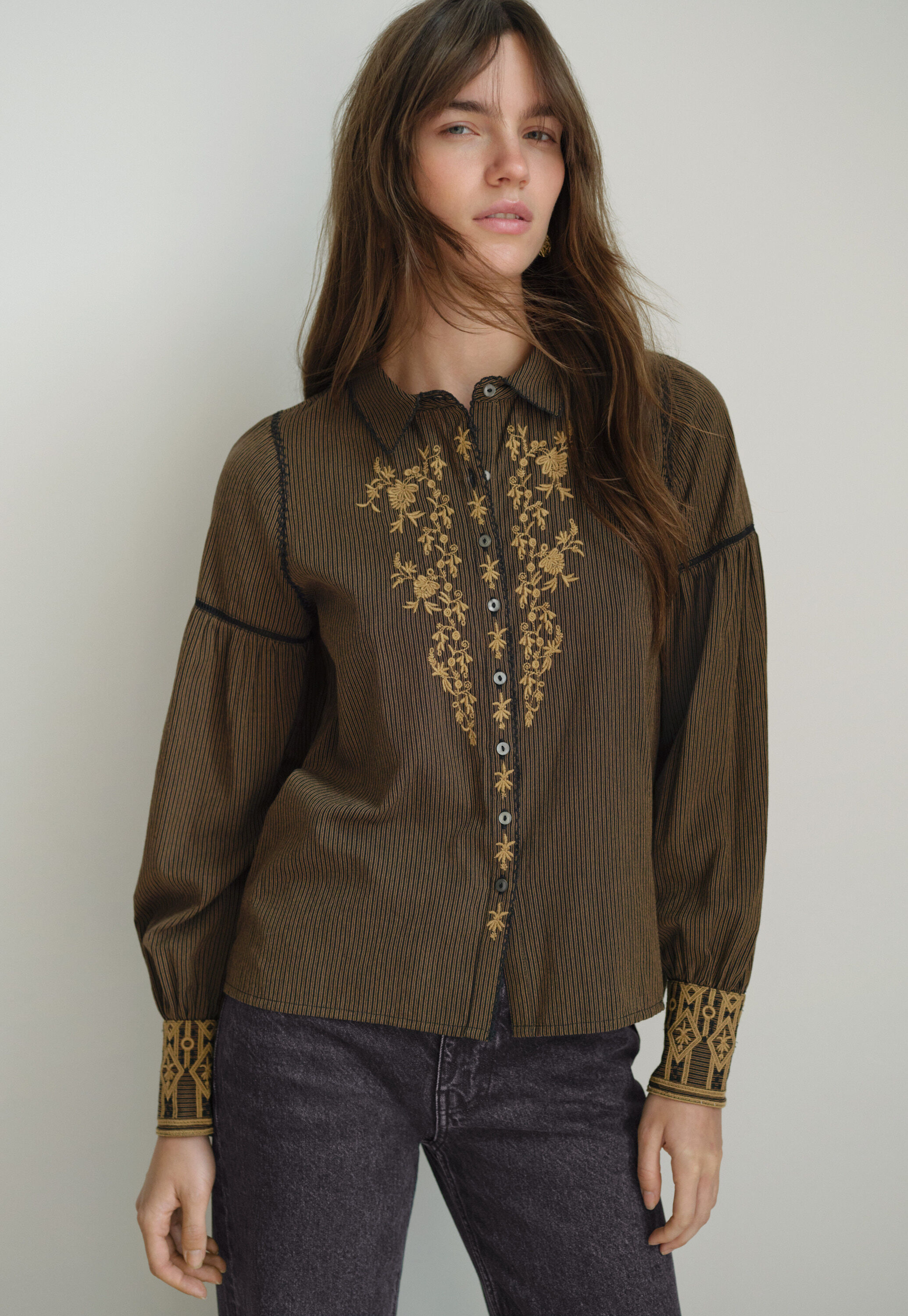Embroidered self-stripe blouse