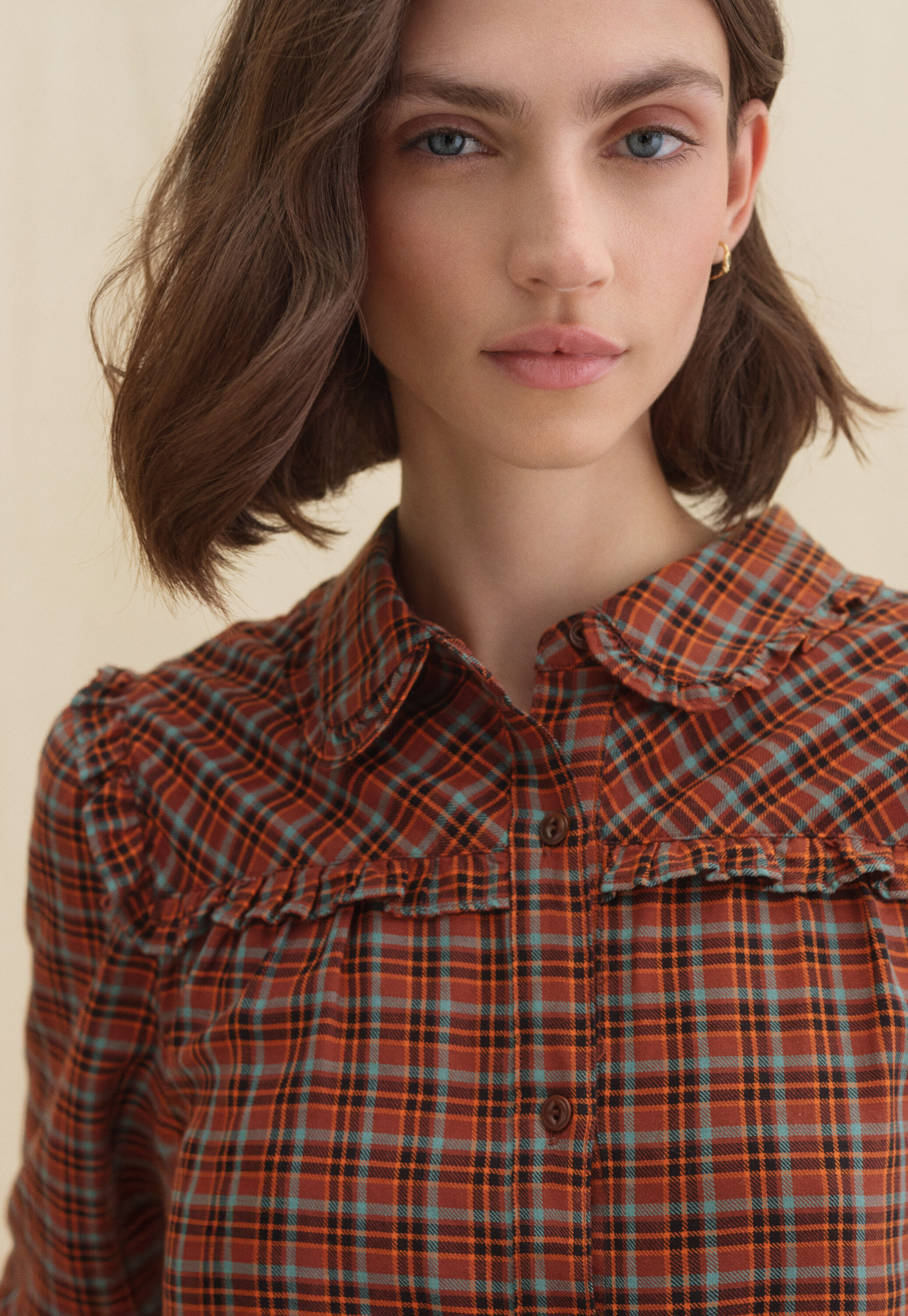 Checked frill blouse