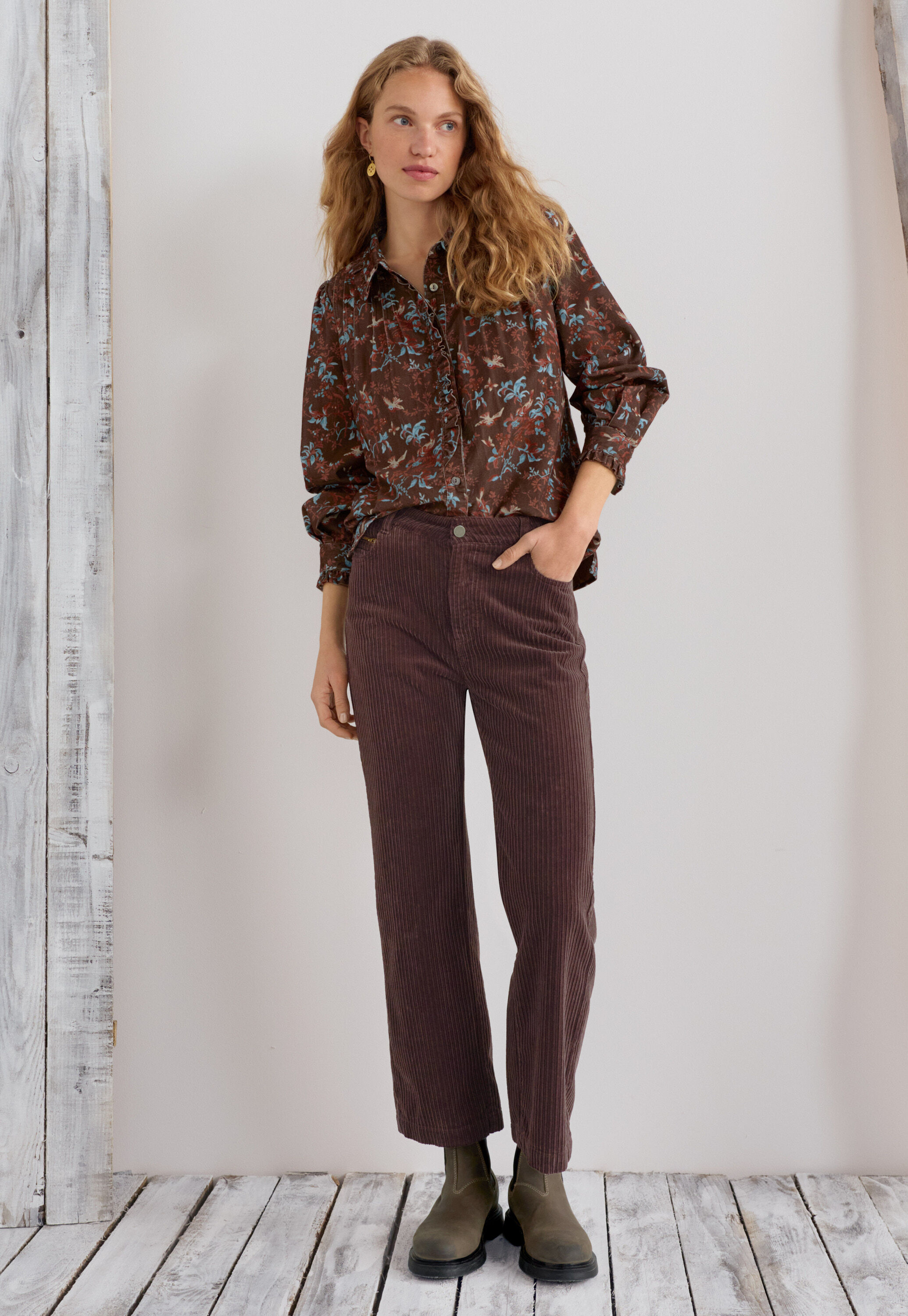 Printed pleated cord blouse