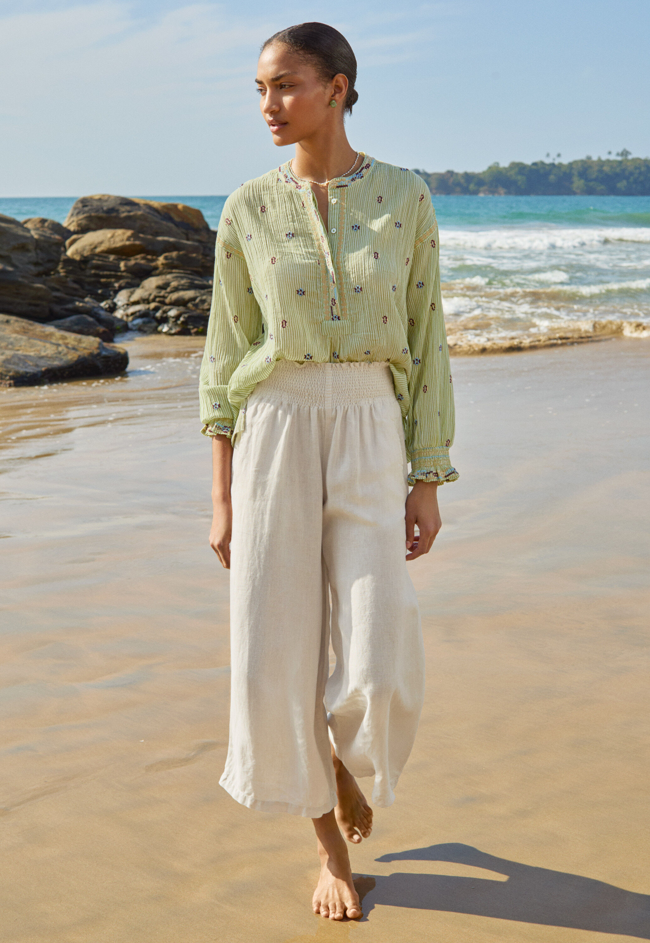 Embroidered crinkle blouse