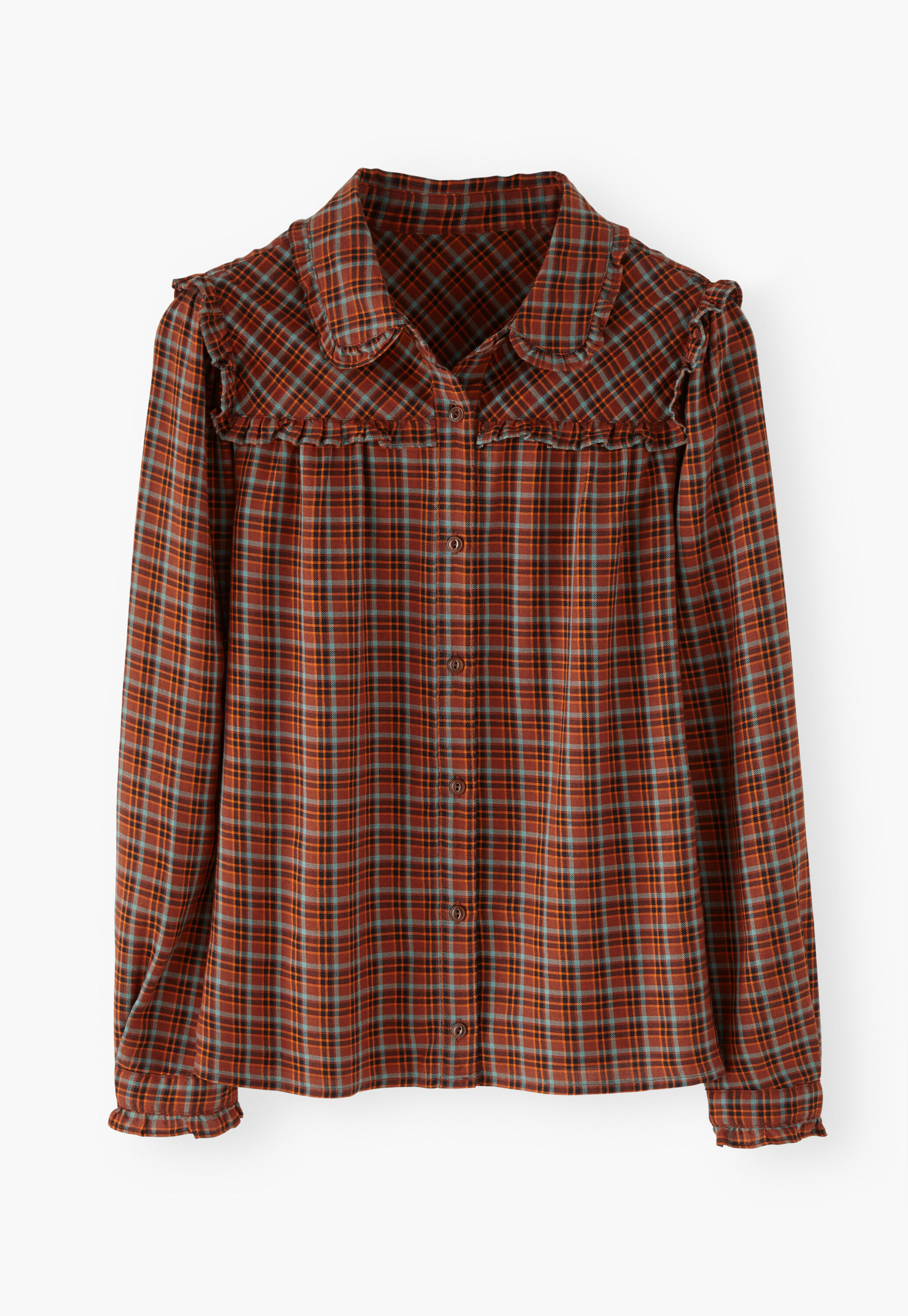 Checked frill blouse