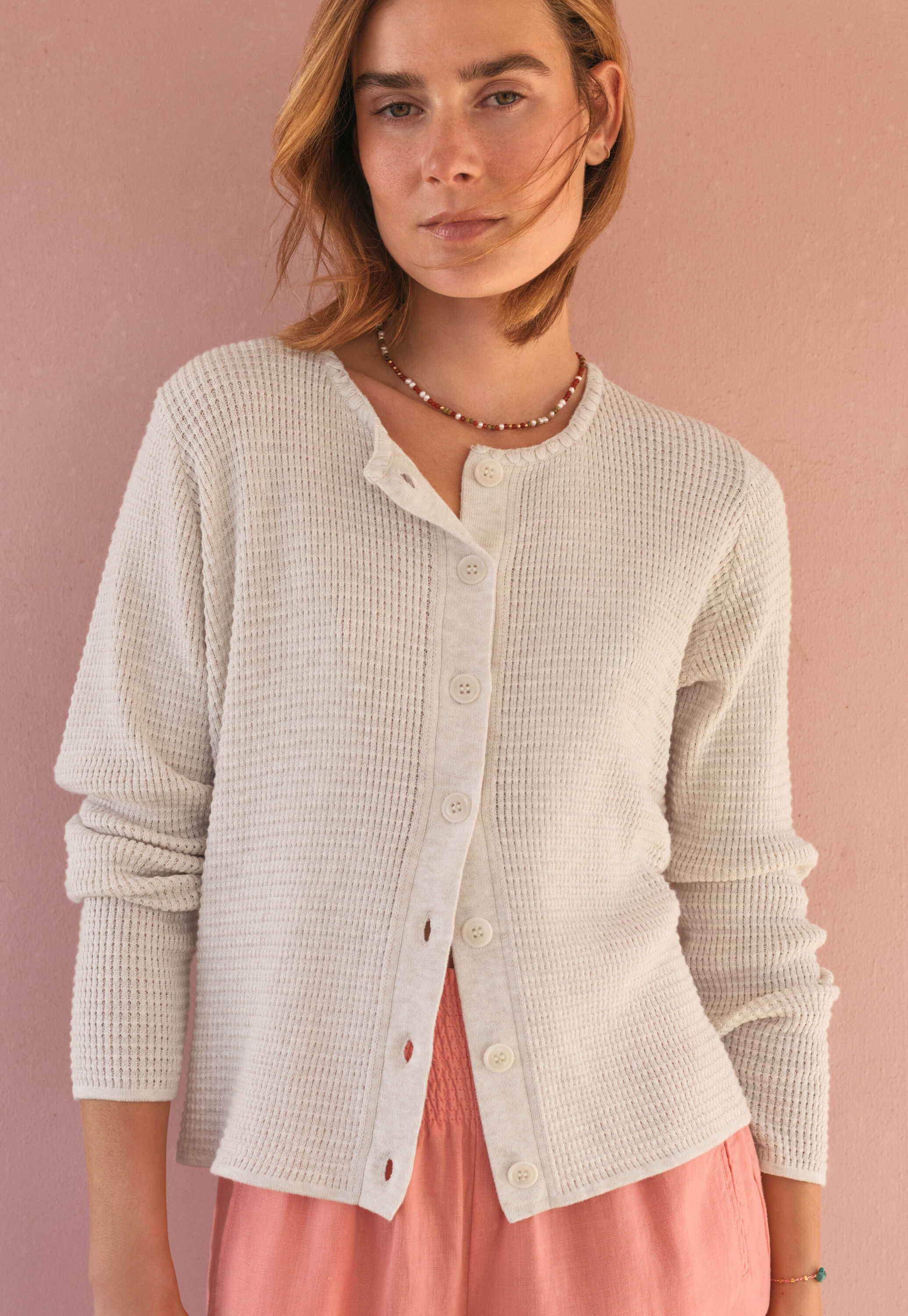 Waffle-stitch cardigan