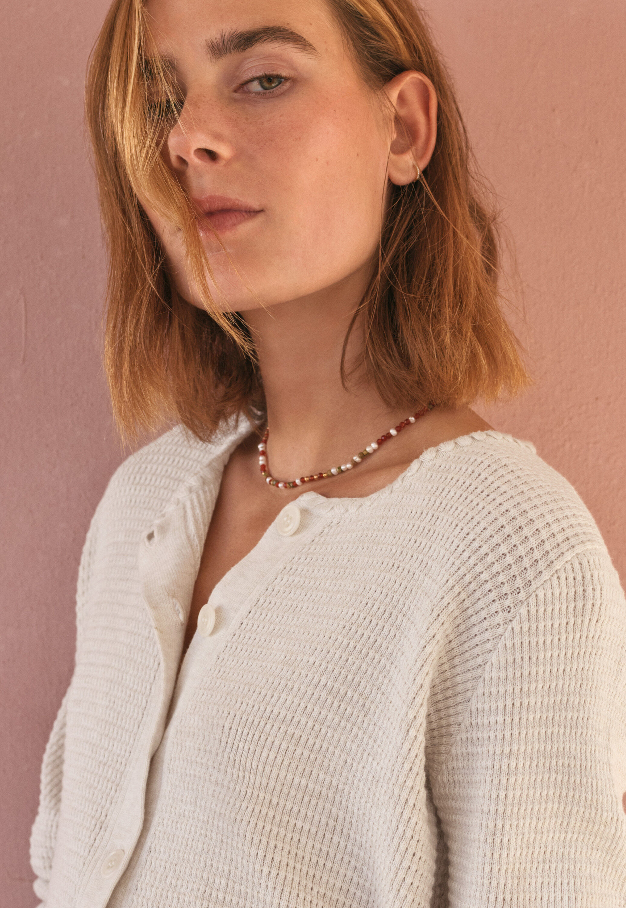 Waffle-stitch cardigan