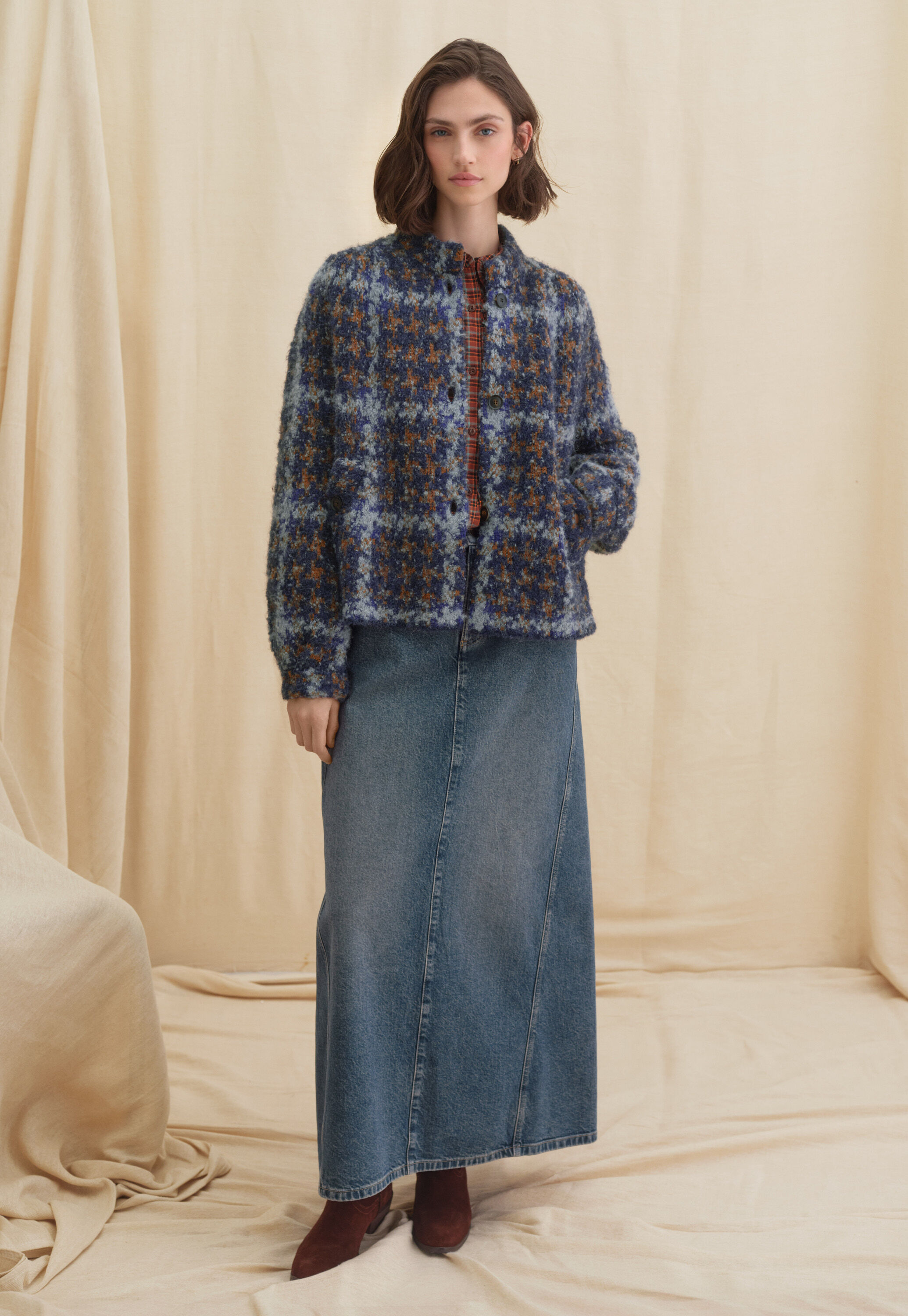 Checked frill blouse