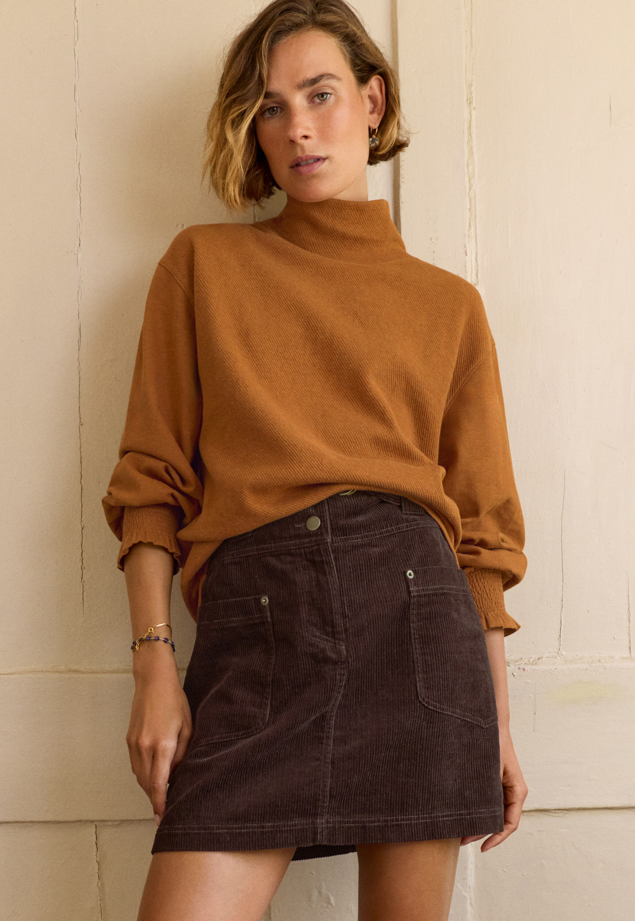 Short cord skirt, Dark chocolate, large