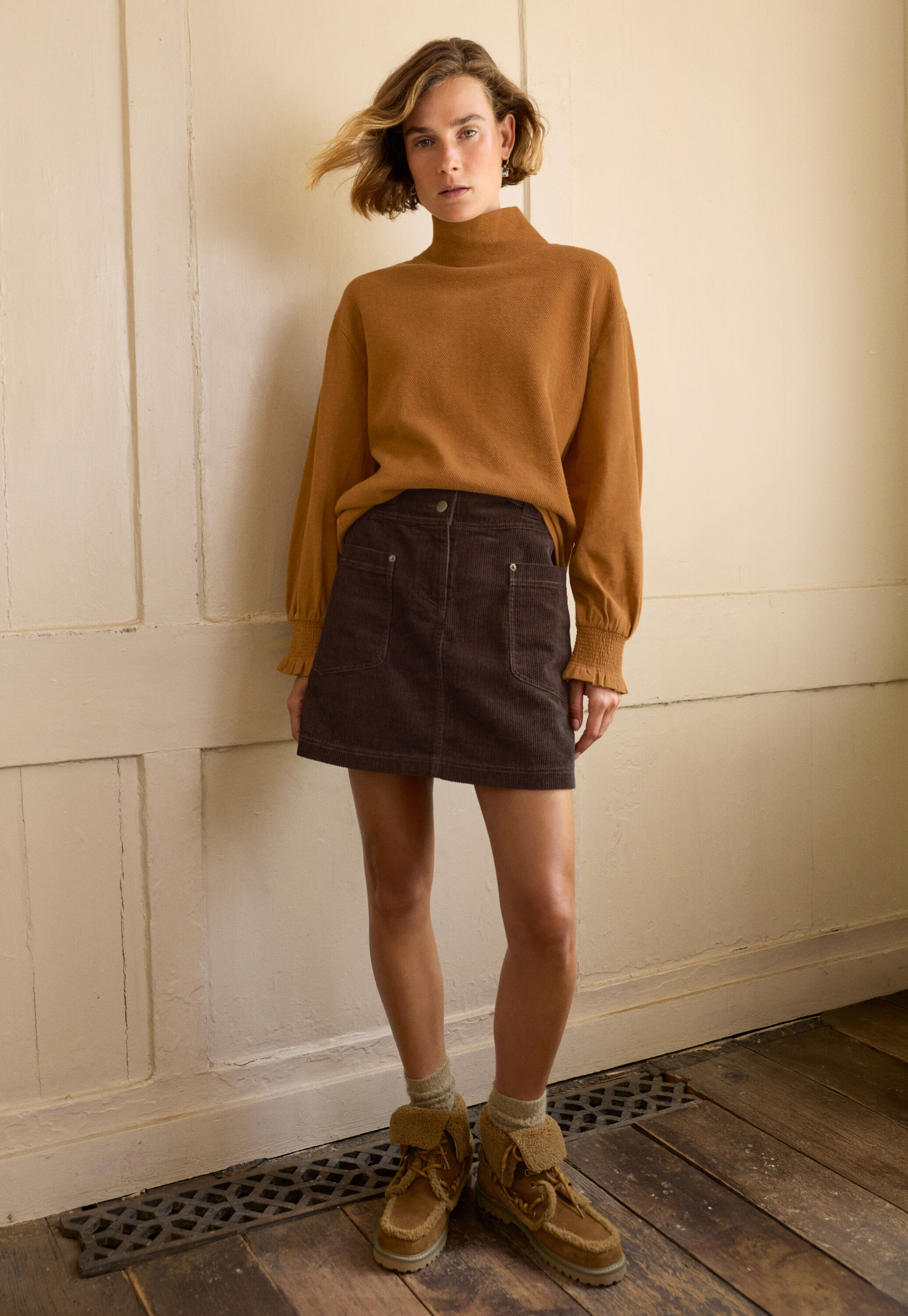 Short cord skirt, Dark chocolate, large