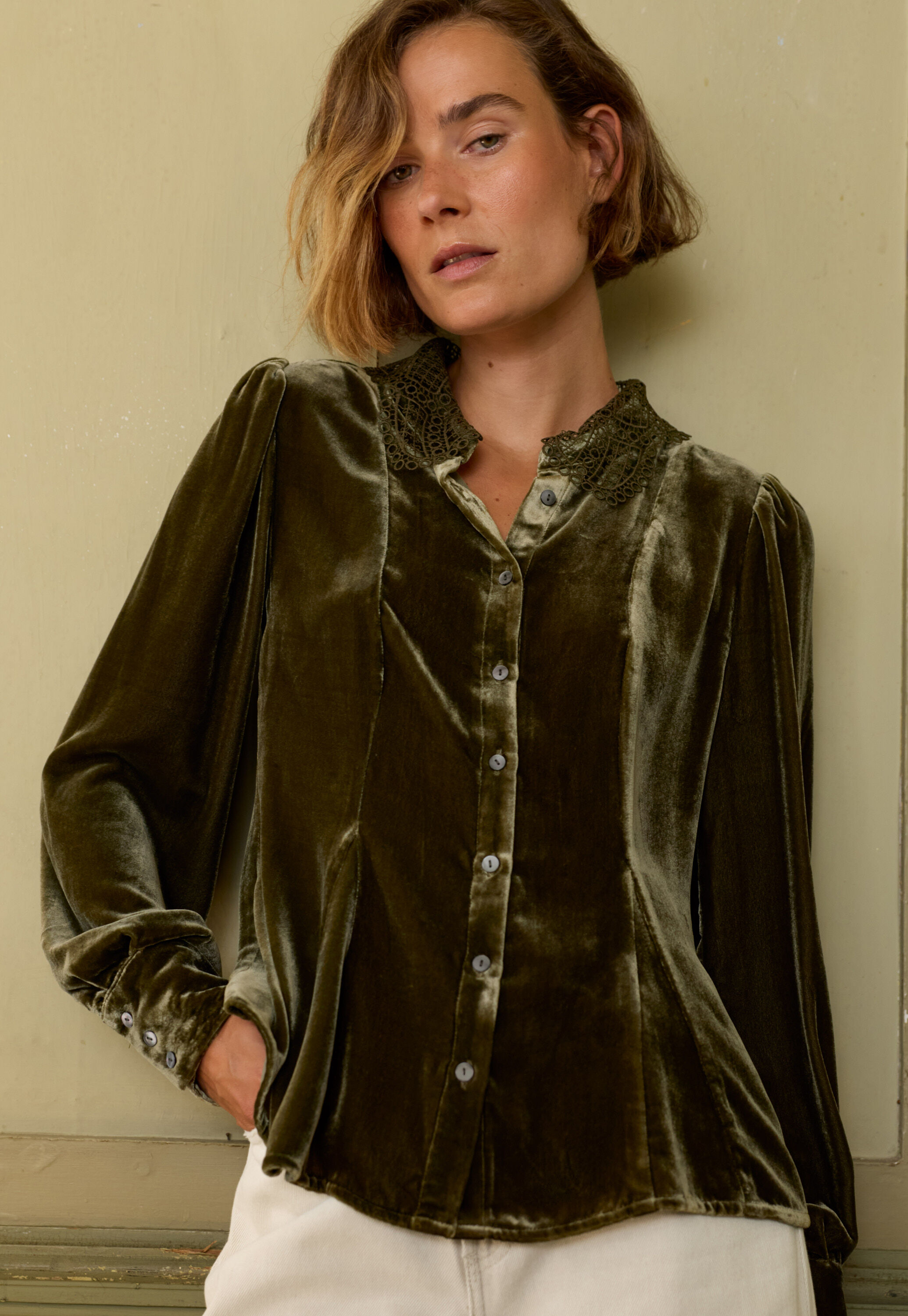Velvet godet blouse