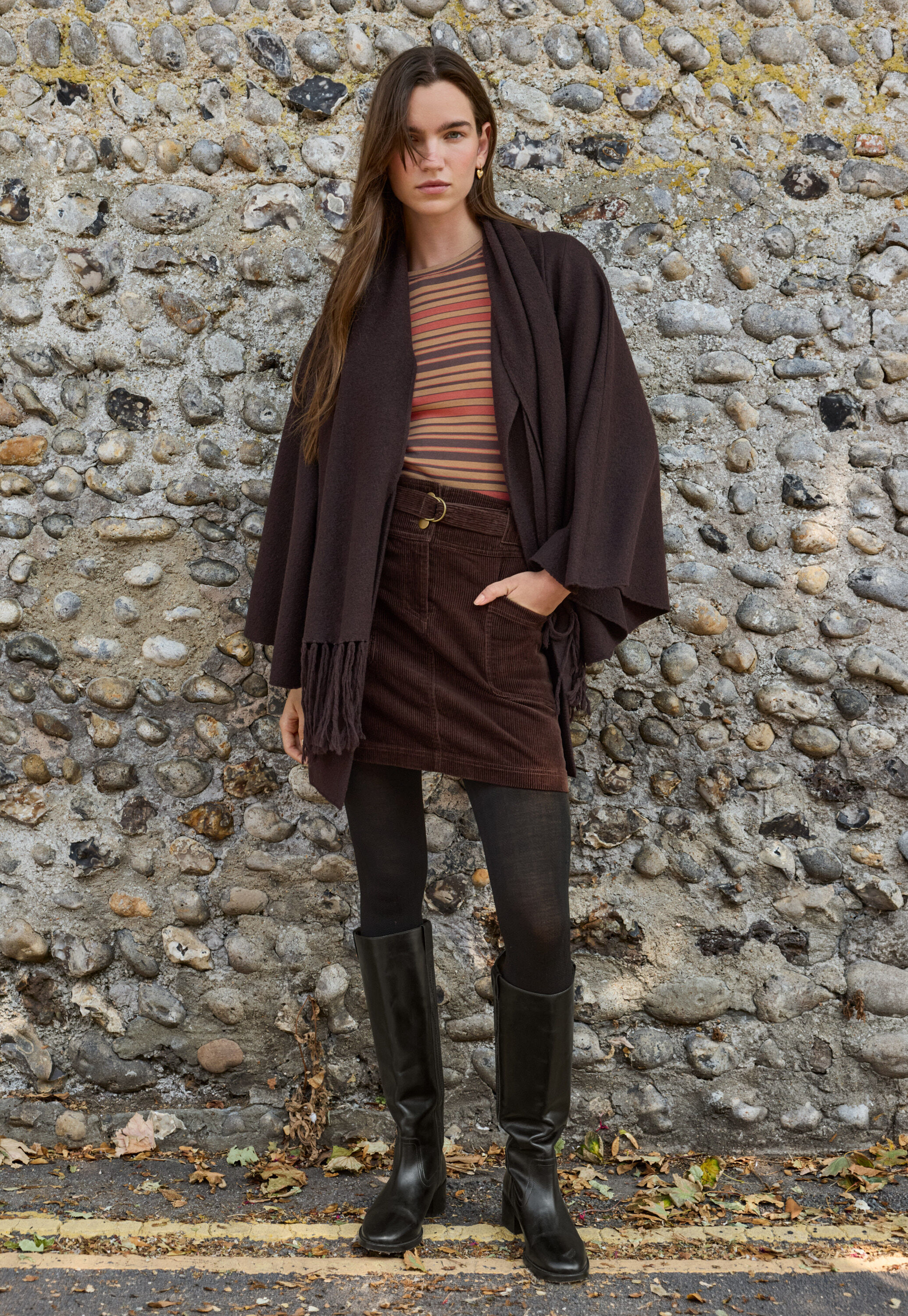 Striped jersey top, Cinnamon spice, large