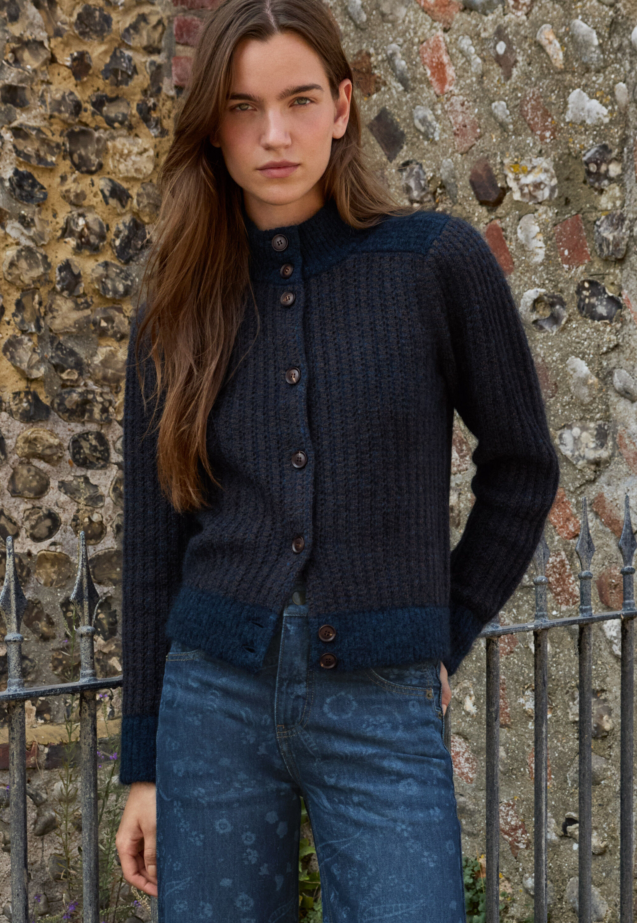 Stitch-detail knitted jacket, Midnight umber, large