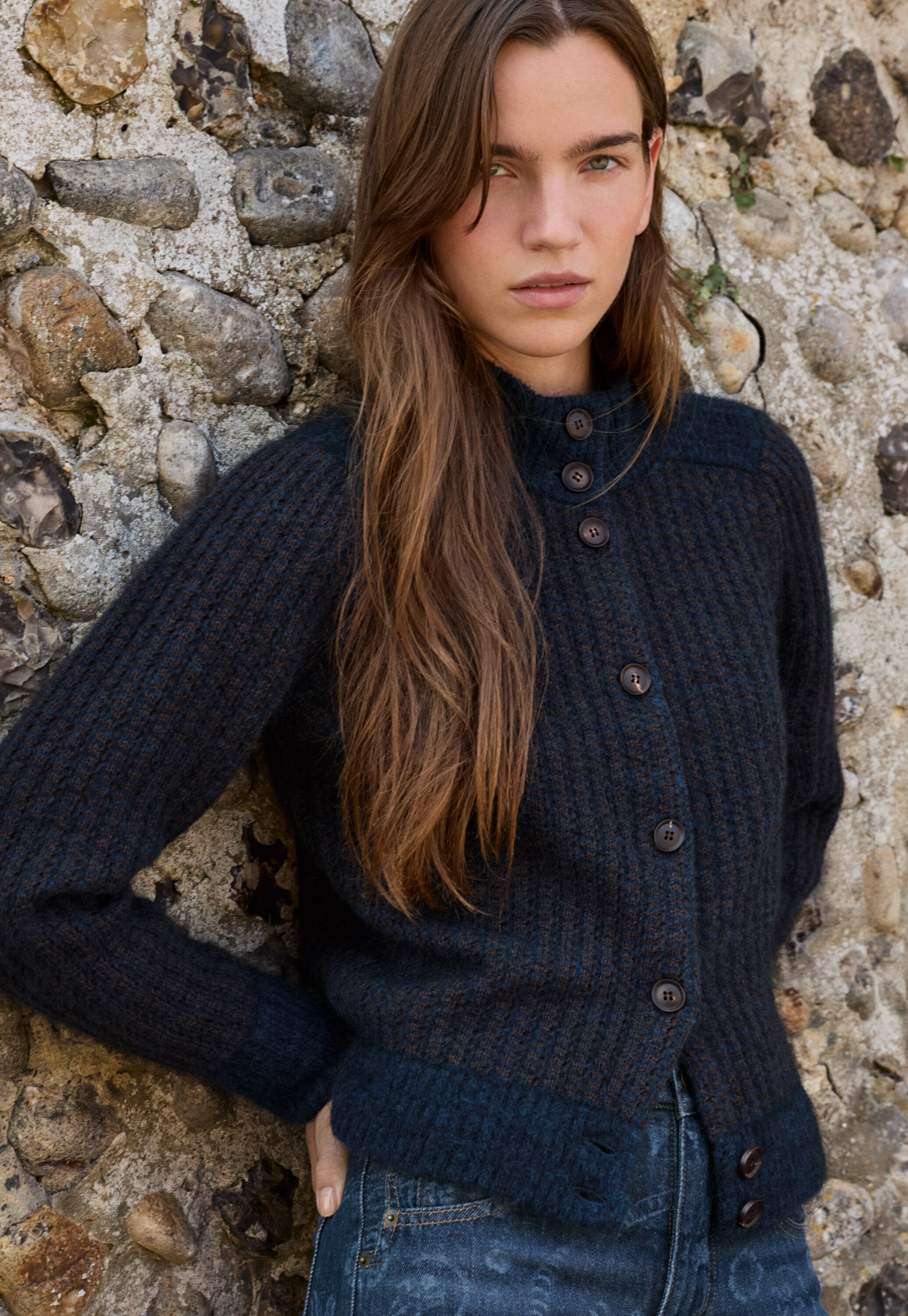Stitch-detail knitted jacket