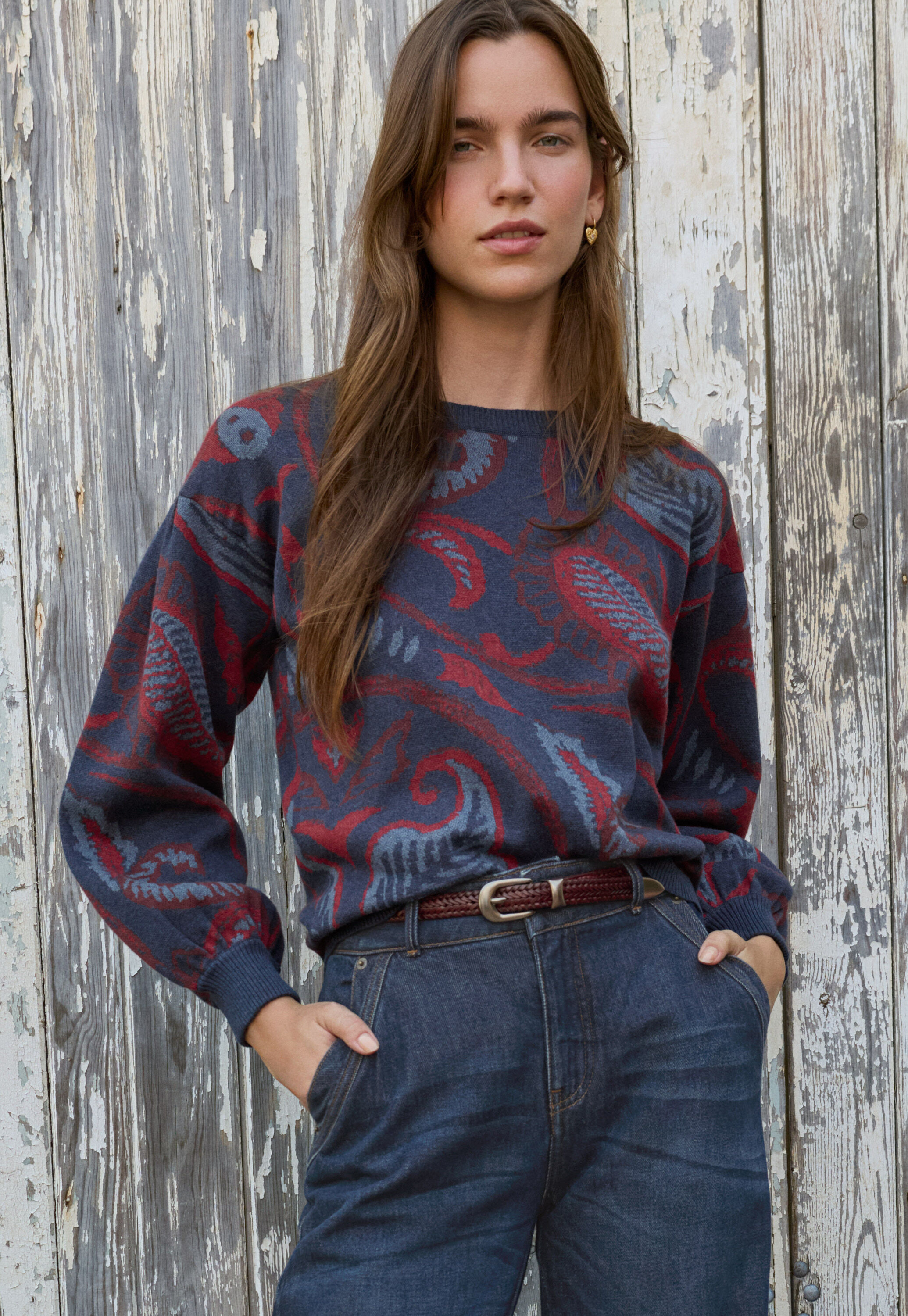 Jacquard sweater, Ink raspberry, large