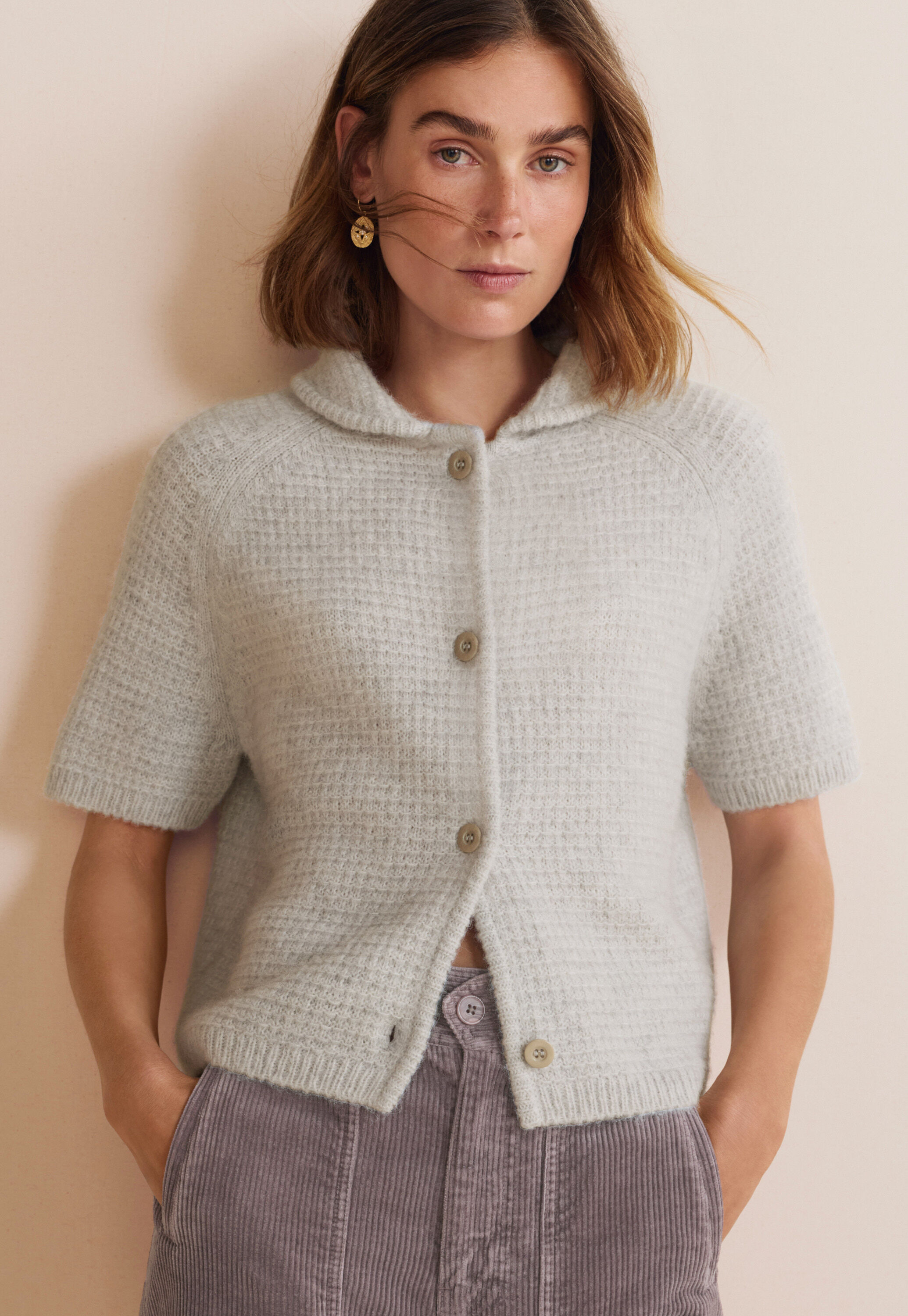 Waffle-stitch cardigan