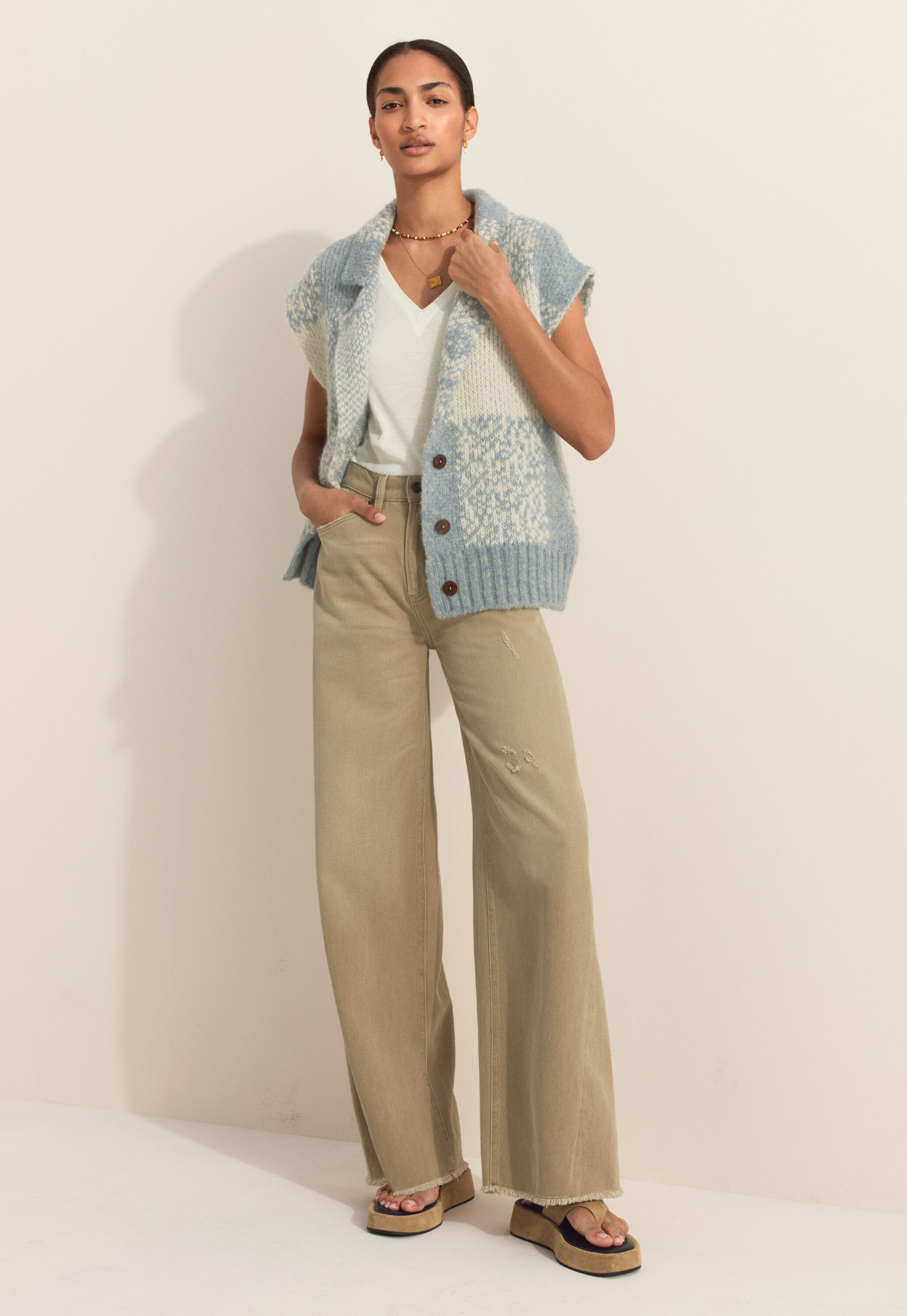 Sleeveless checked jacket, Blue stone, large