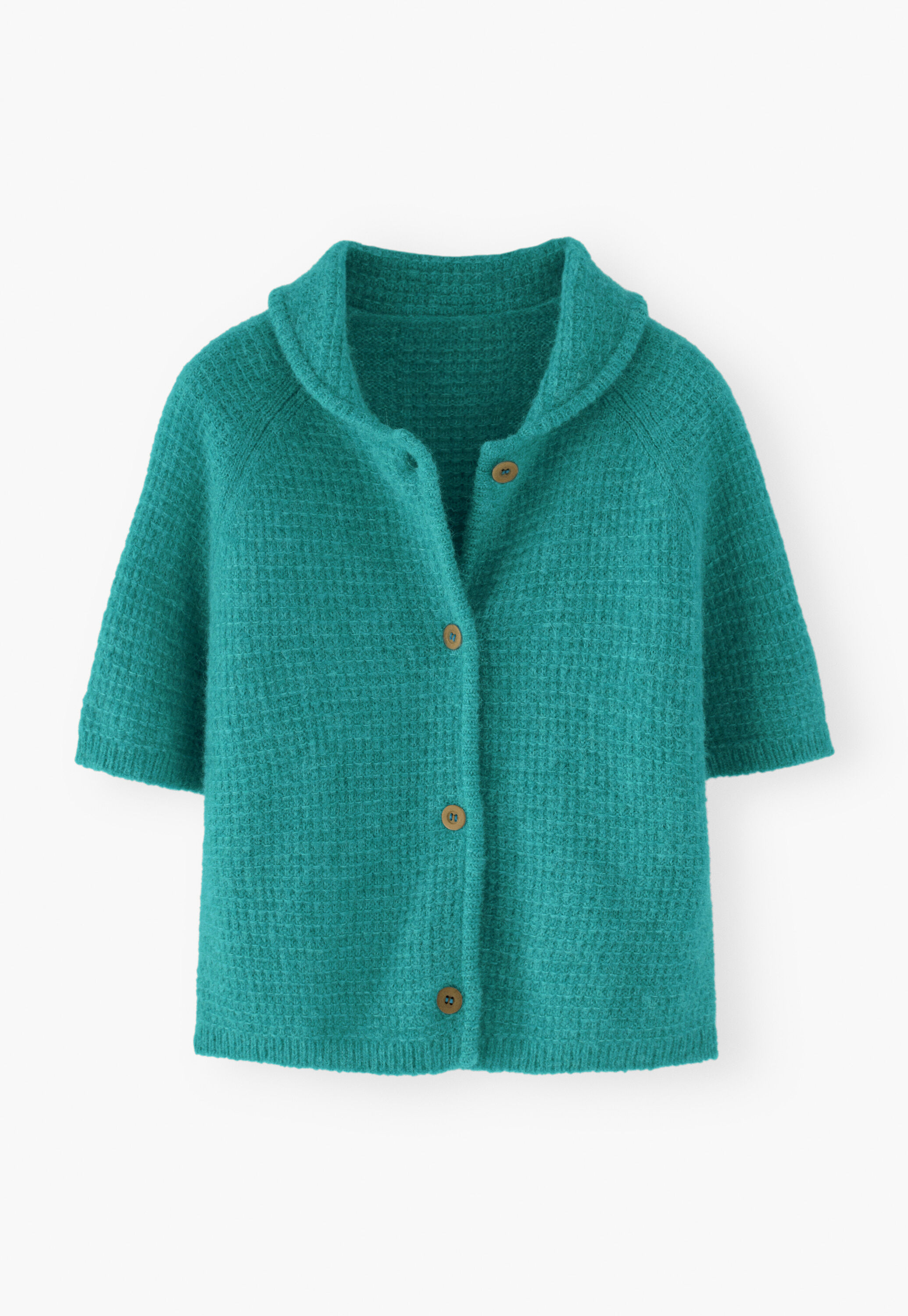 Waffle-stitch cardigan, Turquoise, large