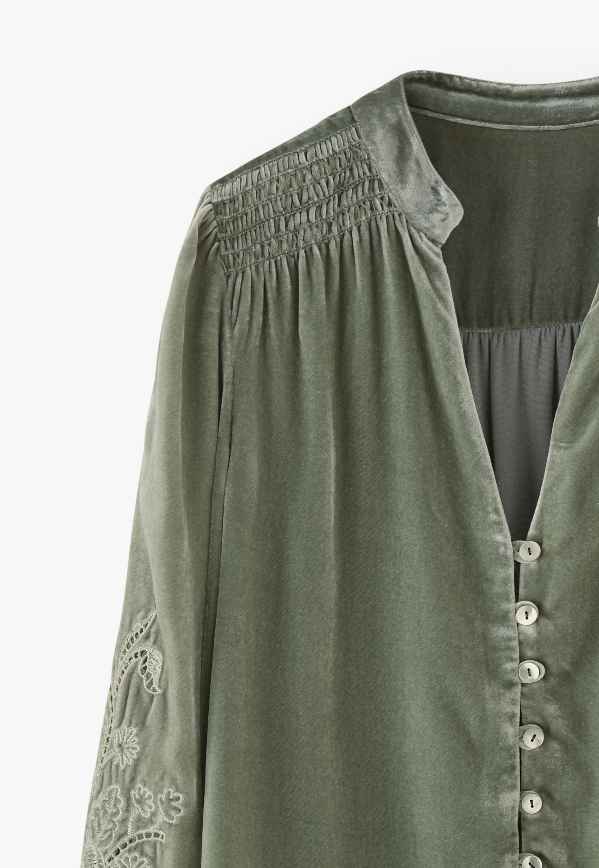 Velvet cutwork blouse, Sea green, large