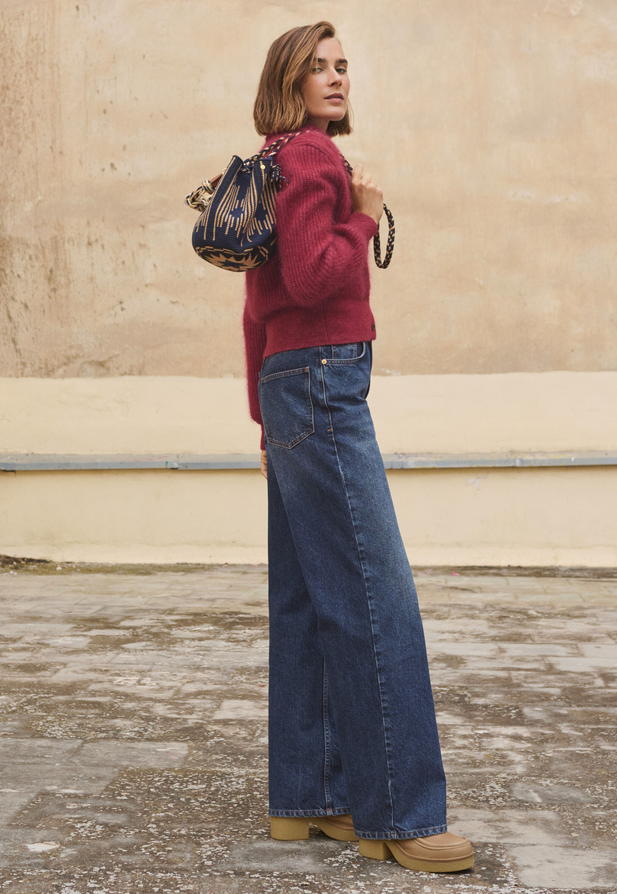 Wide-leg cord trousers