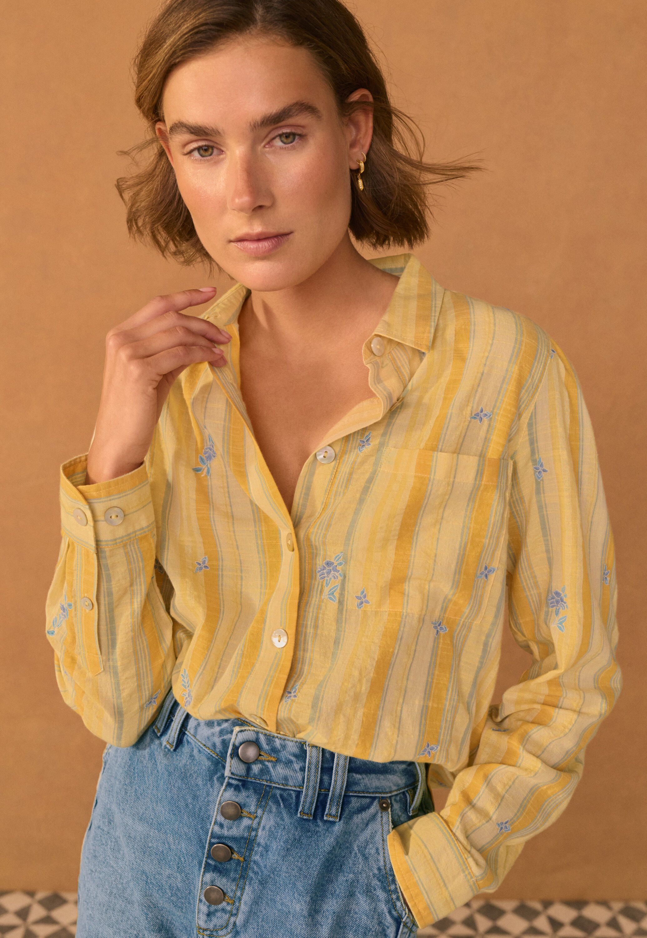 Embroidered striped shirt
