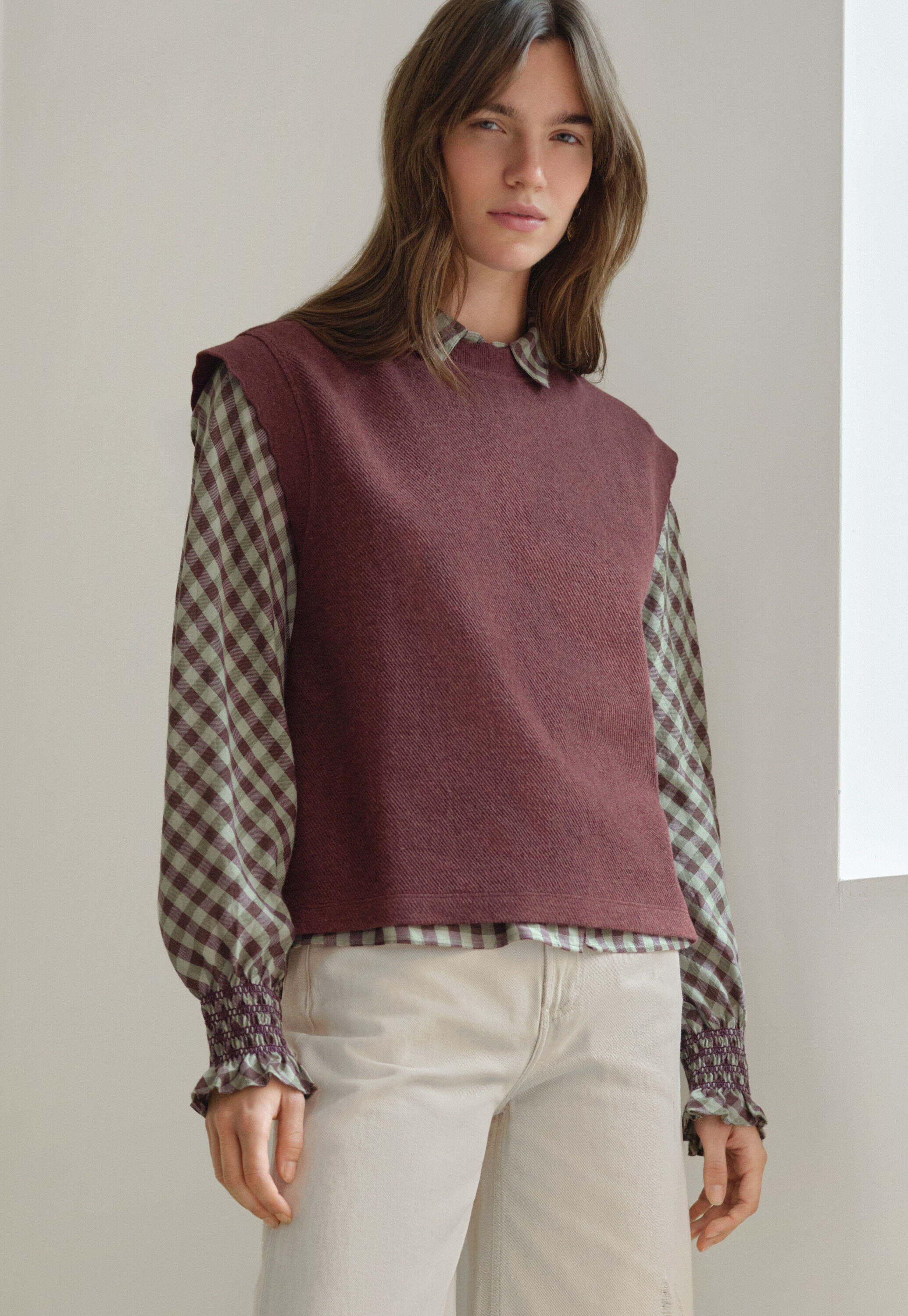 Checked shirt, Sage plum, large