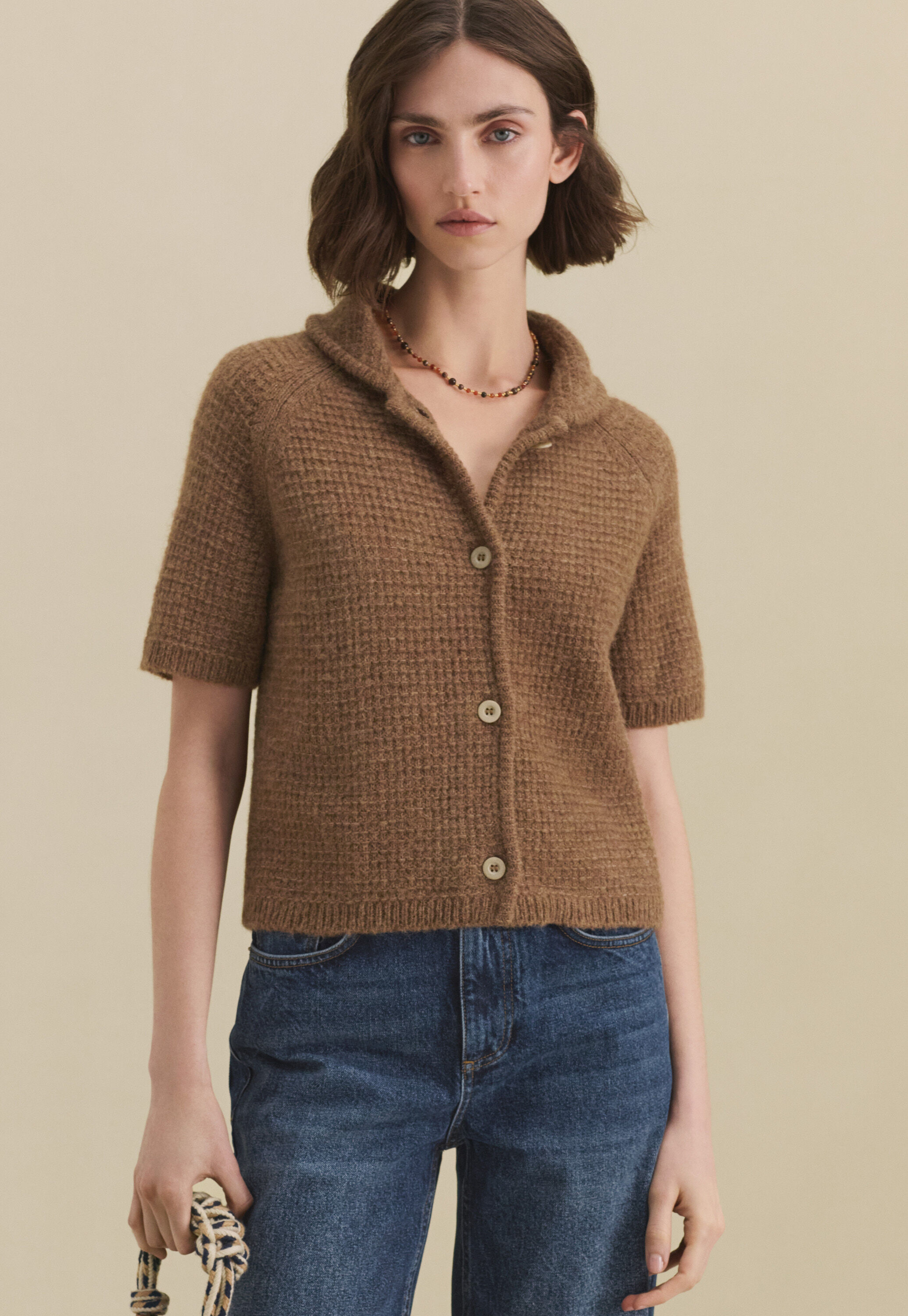 Waffle-stitch cardigan