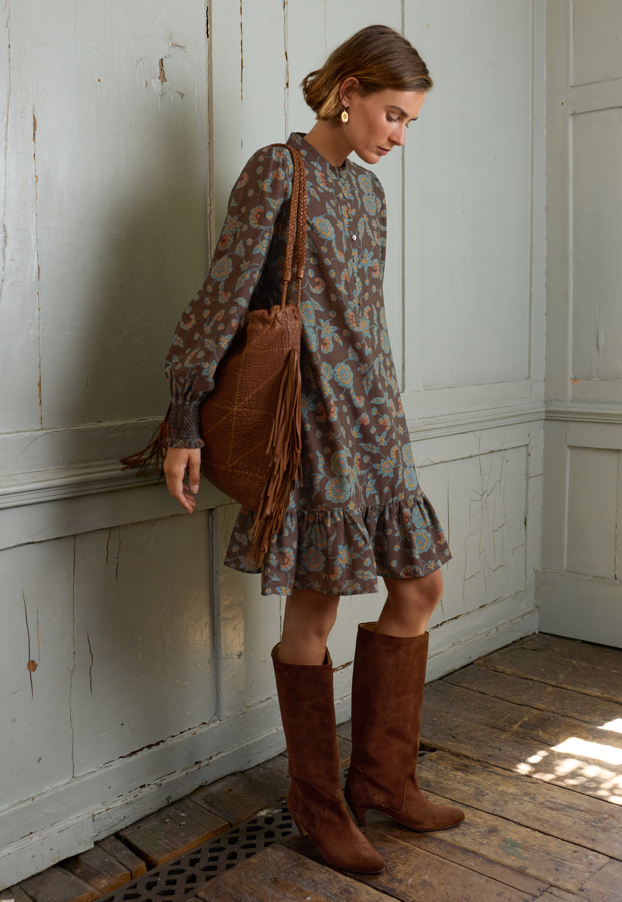 Printed dress, Chocolate denim, large