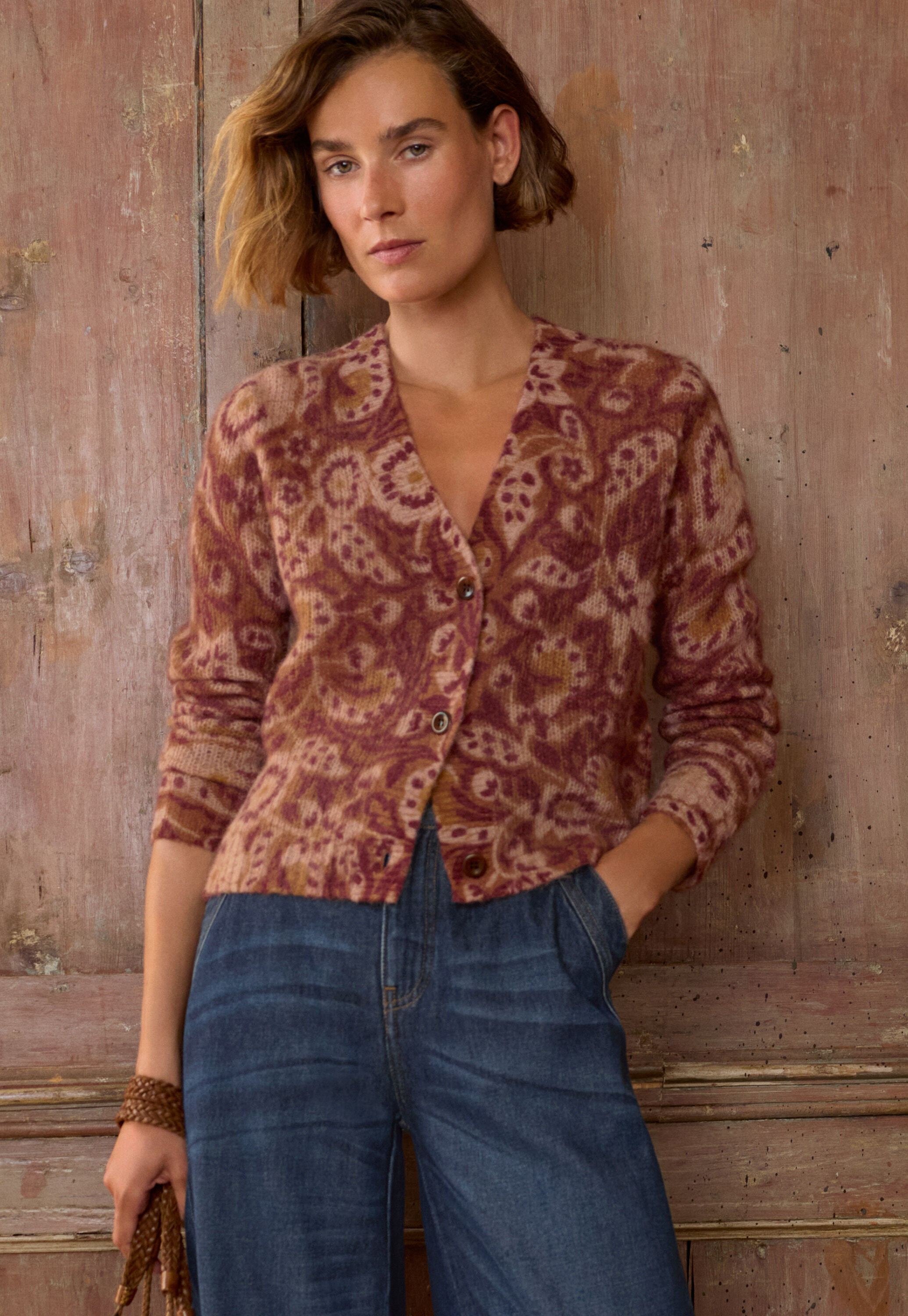 Printed cardigan, Spicy ginger, large