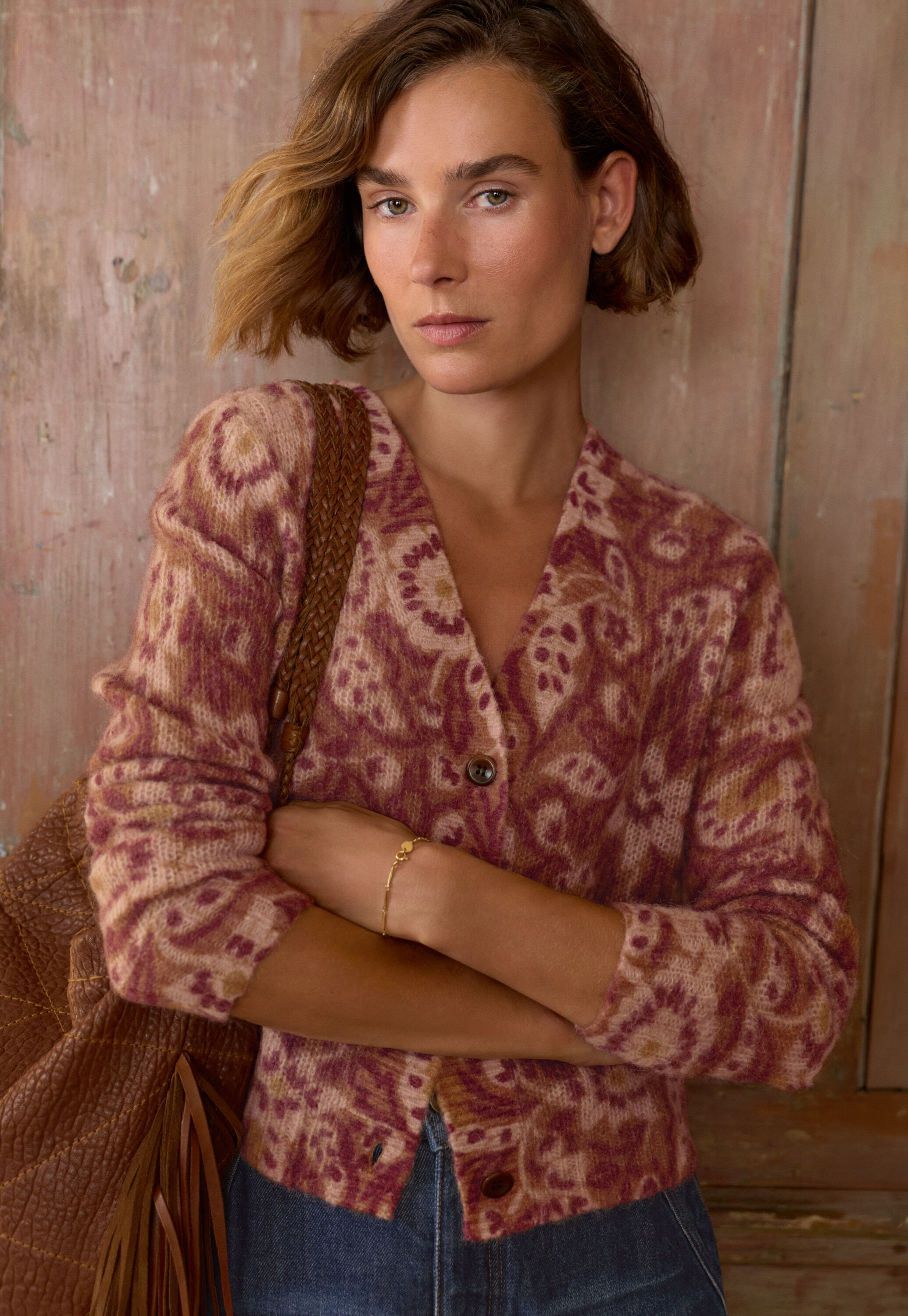 Printed cardigan, Spicy ginger, large