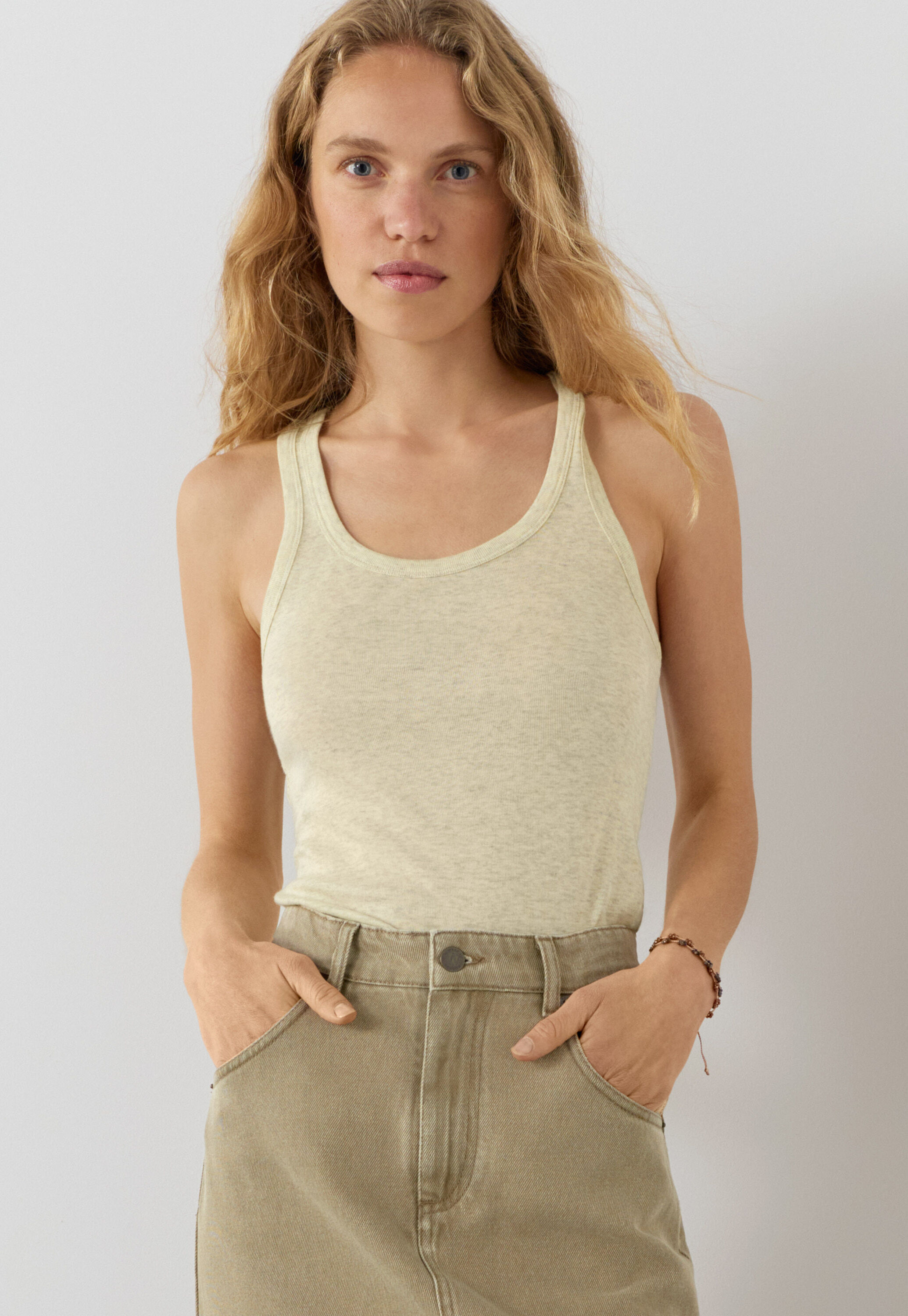 Scoop-neck vest, Ivory, large