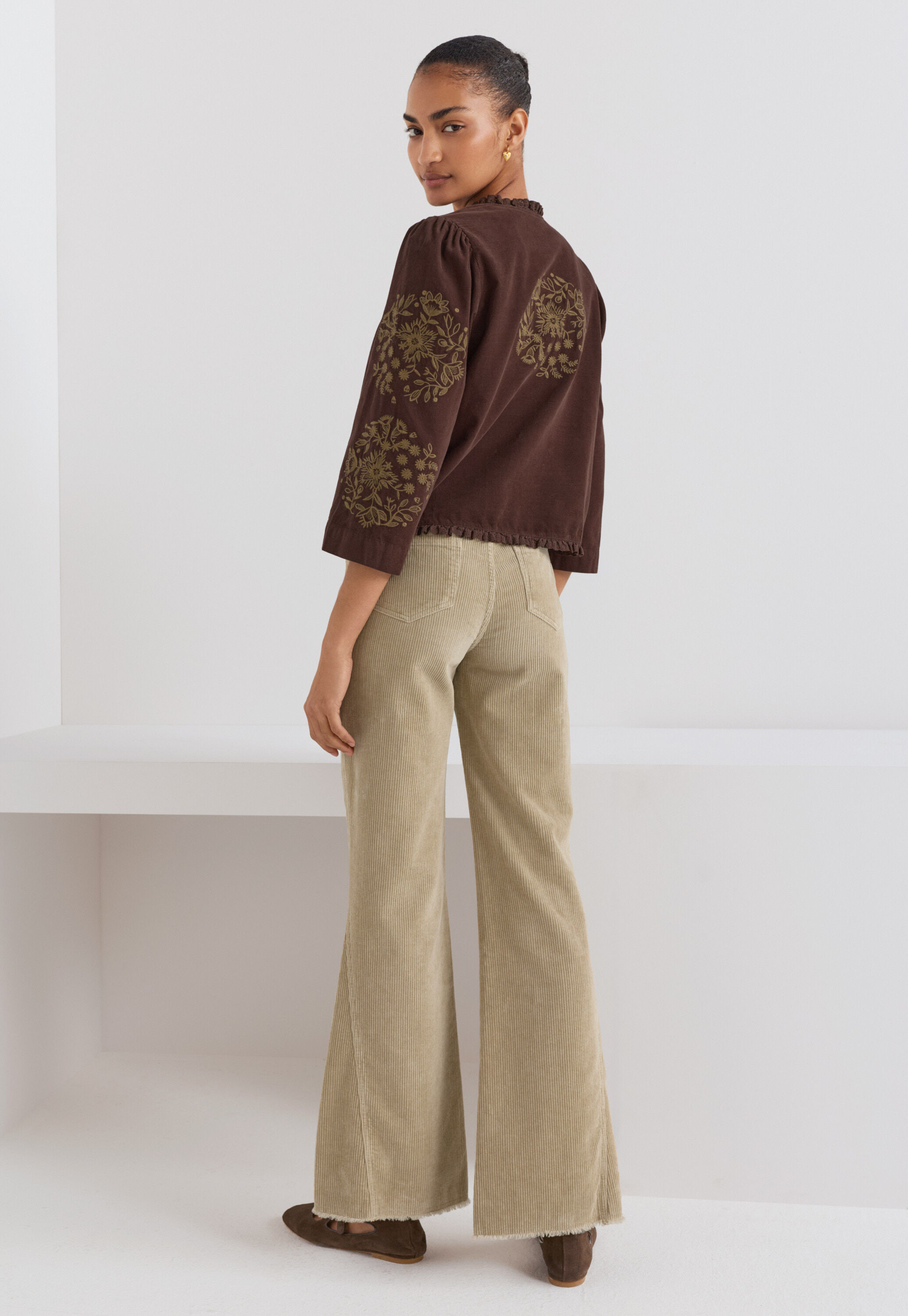 Plait-detail cord trousers, Fawn, large