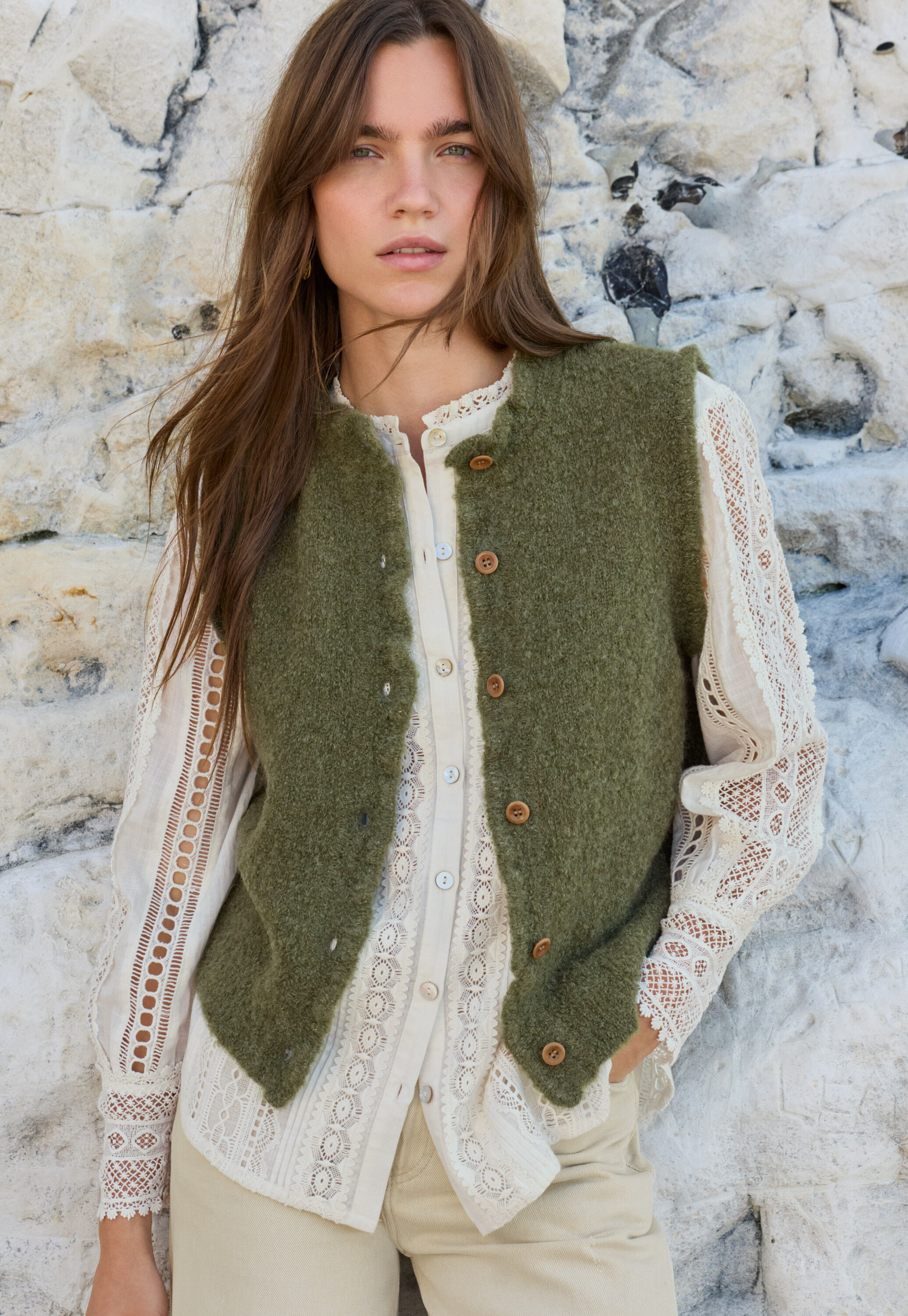 Lace blouse, Off-white, large
