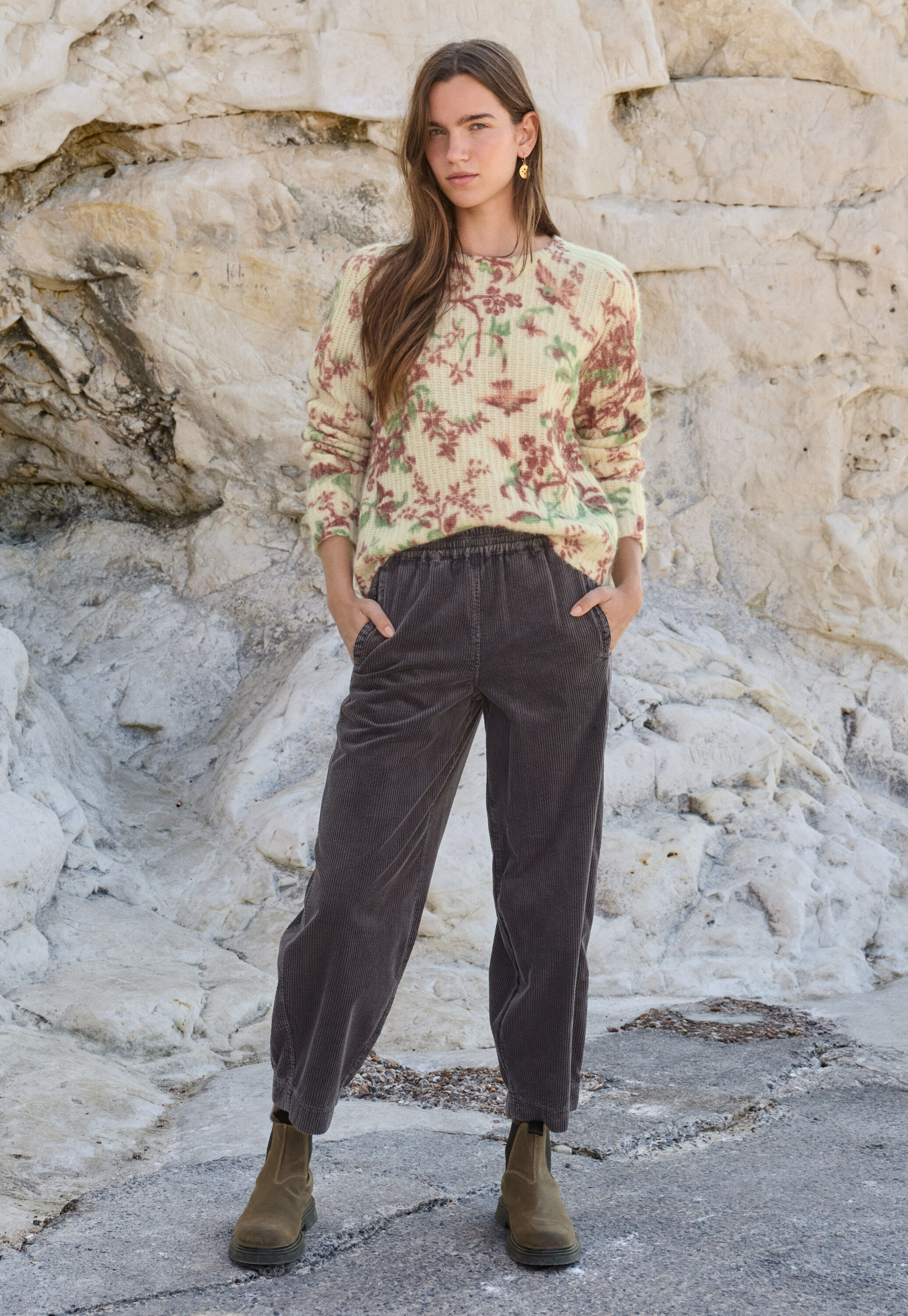 Wide-leg cord trousers
