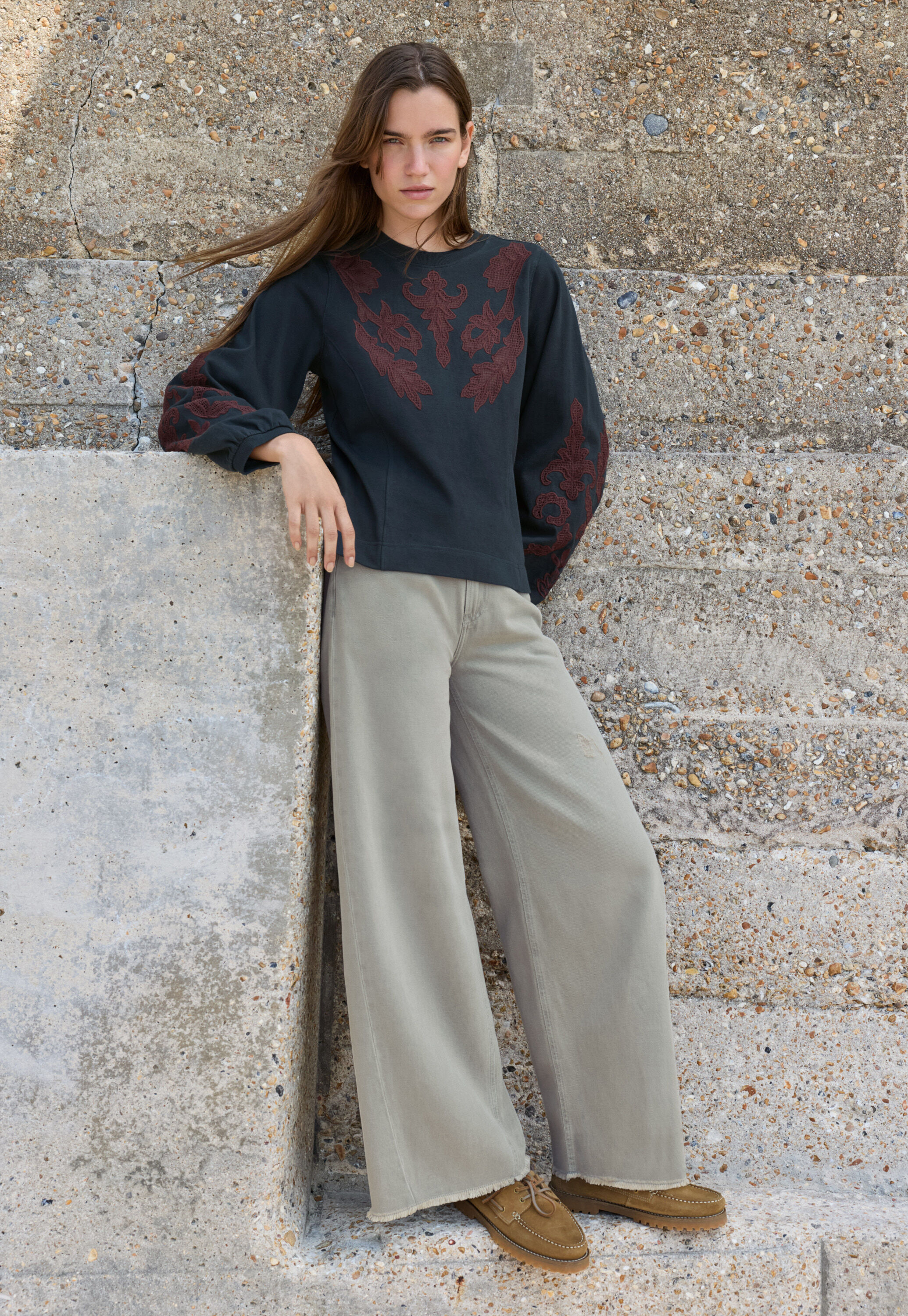 Lace sweatshirt, Dark ink, large