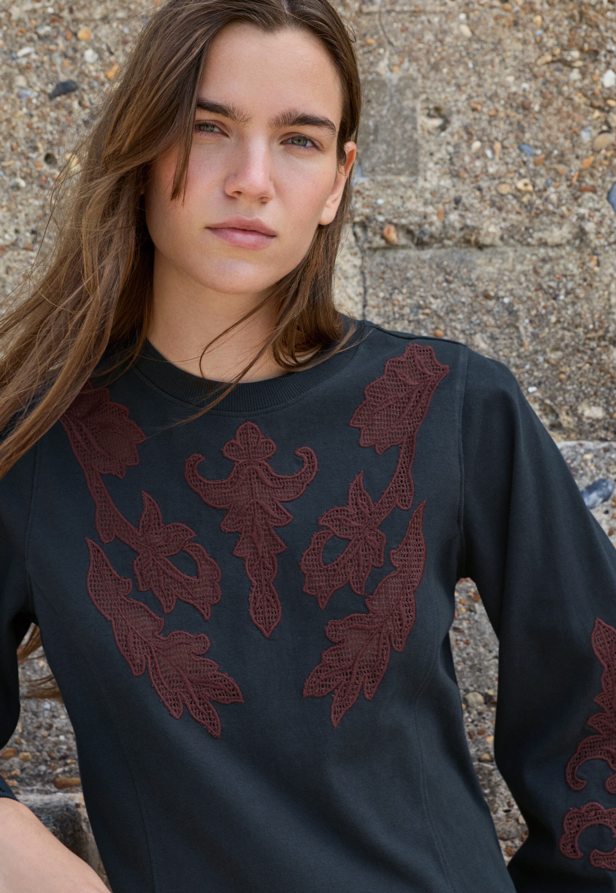 Lace sweatshirt, Dark ink, large