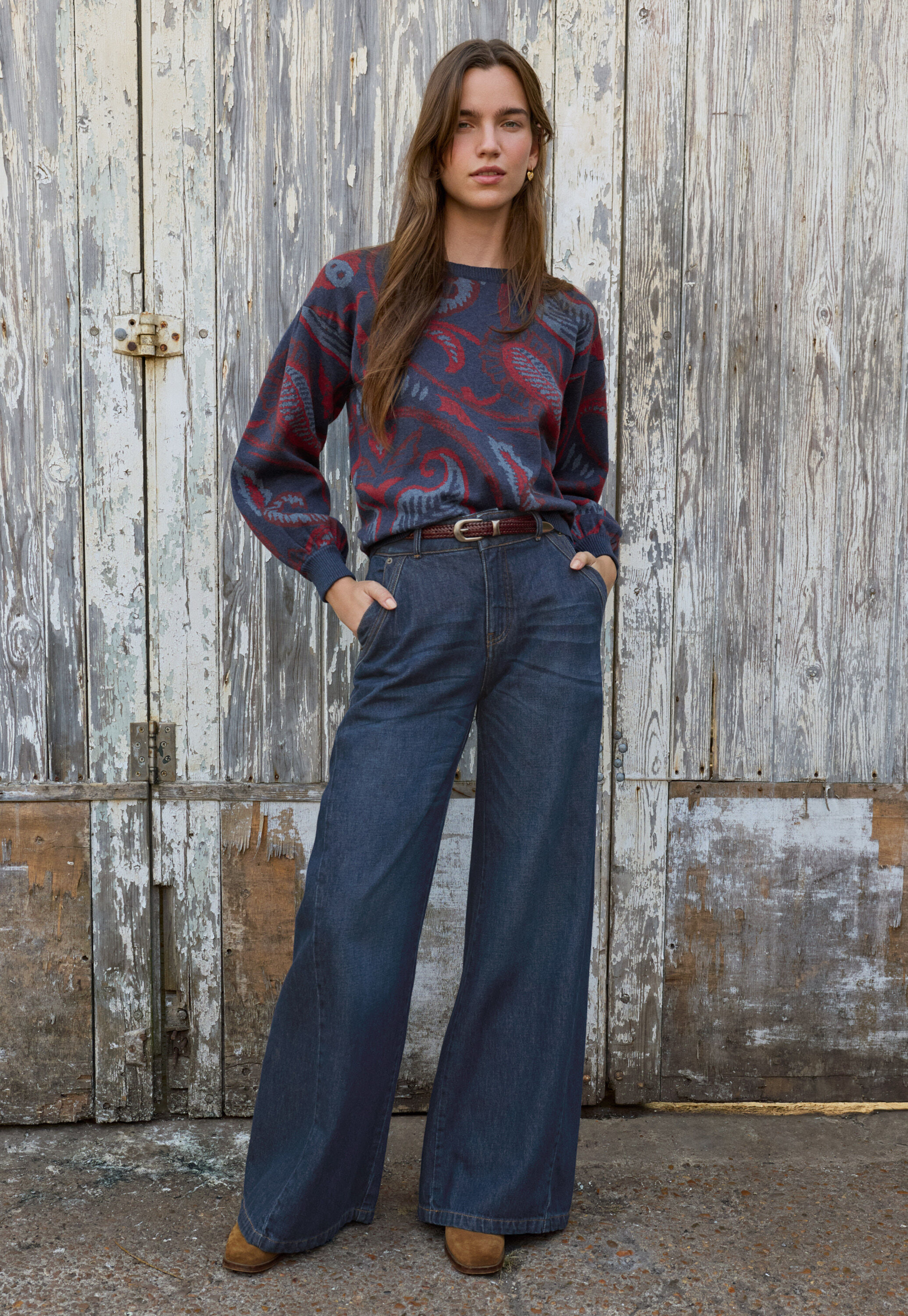 Wide flared jeans, Dark ocean, large