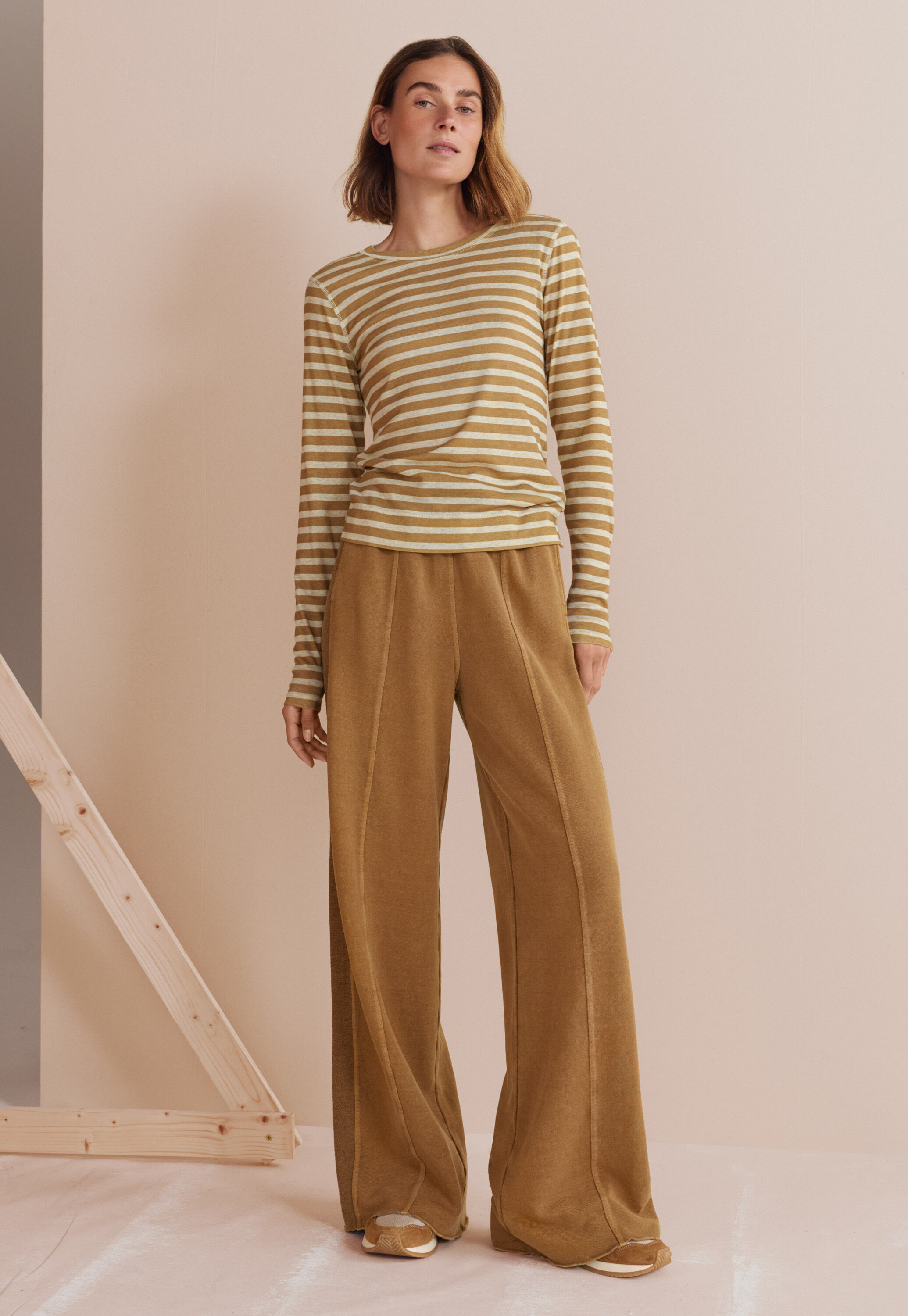 Printed striped top, Ivory gold, large