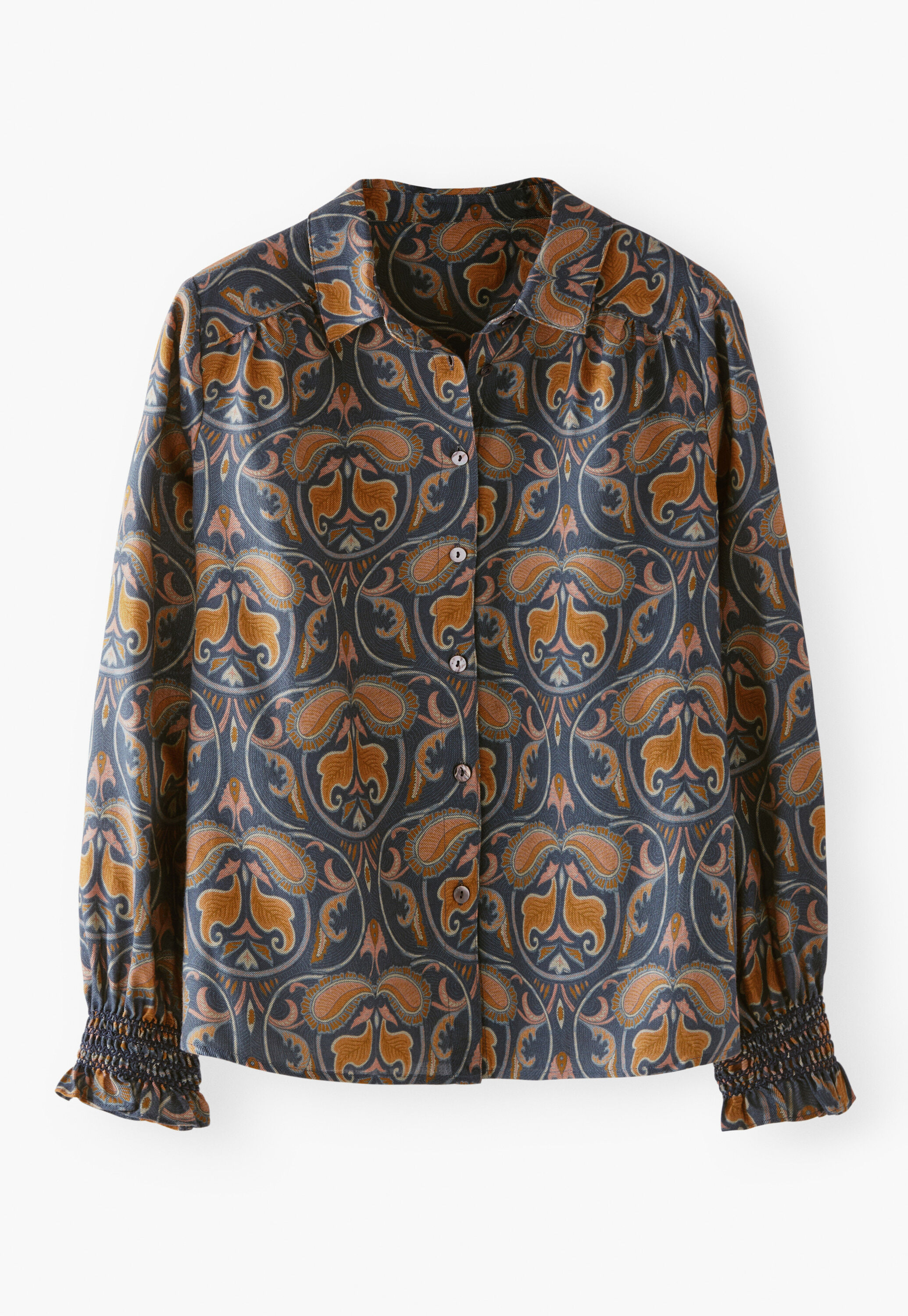Printed blouse, Indigo copper, large