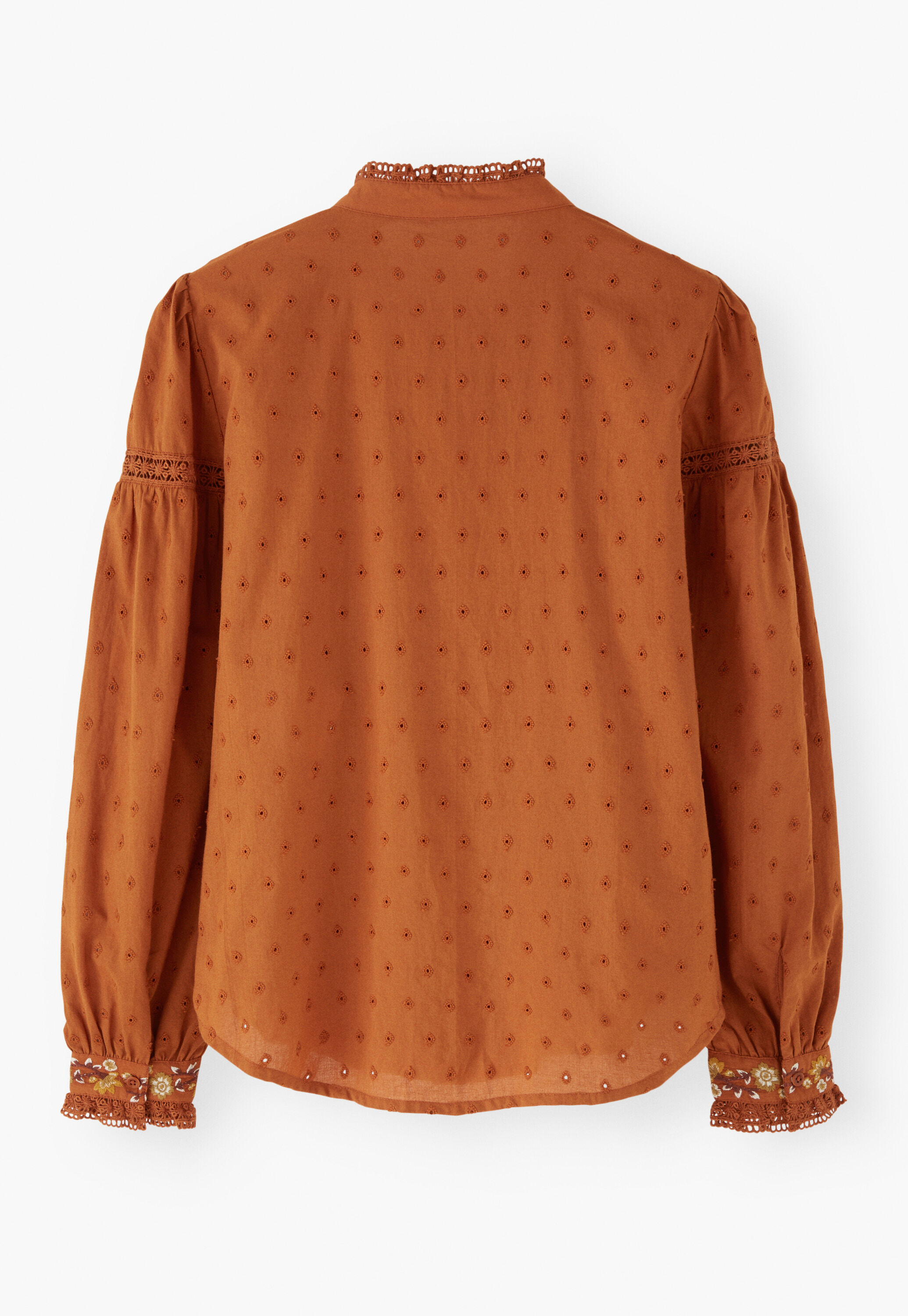 Embroidered broderie blouse, Terracotta, large