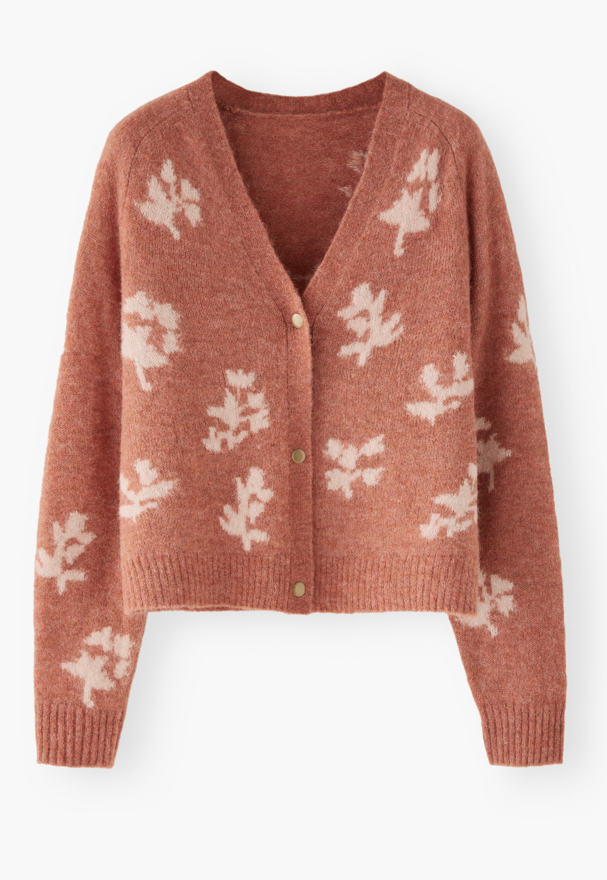 Intarsia v-neck cardigan, Soft chilli blush, large