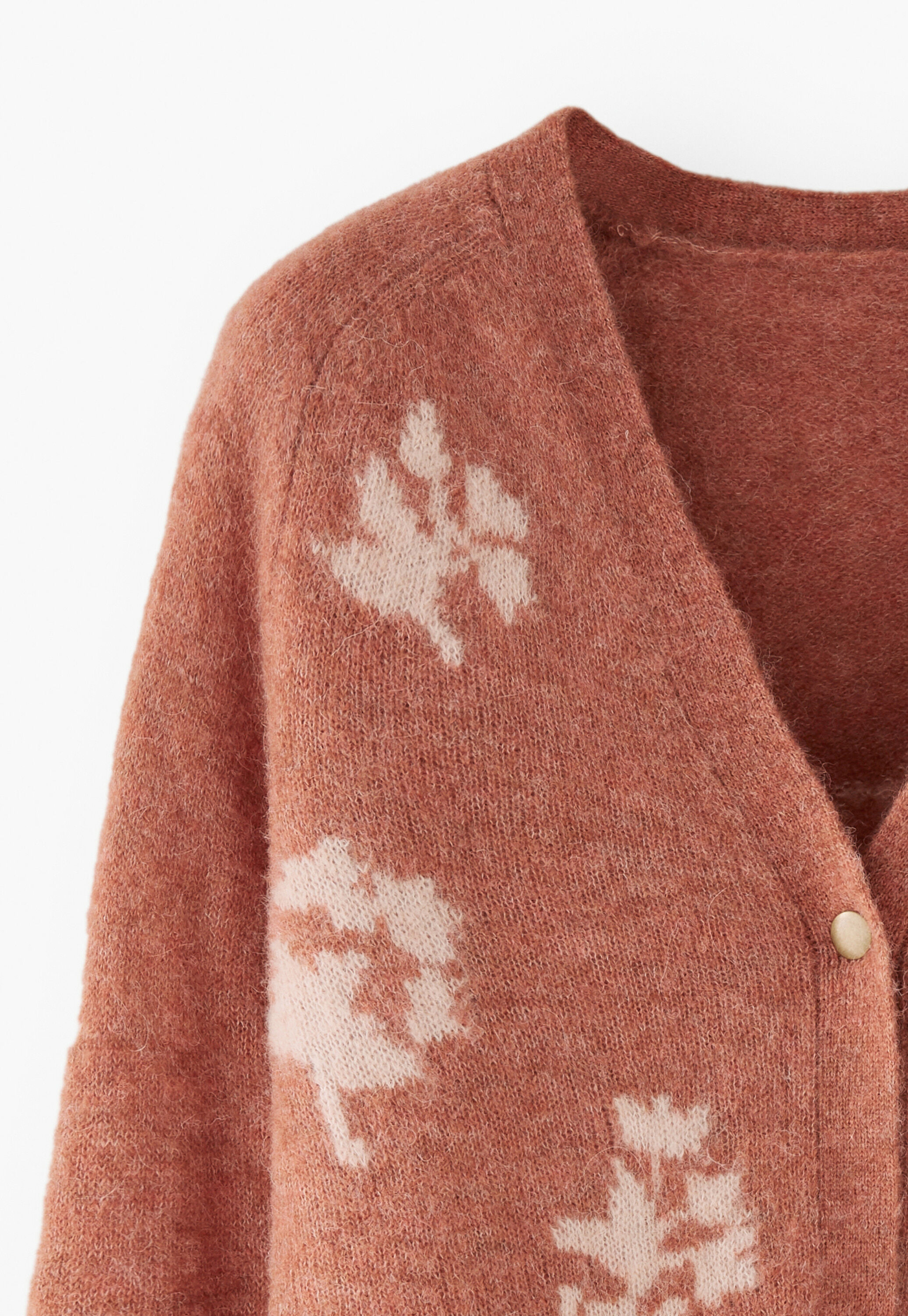 Intarsia v-neck cardigan, Soft chilli blush, large
